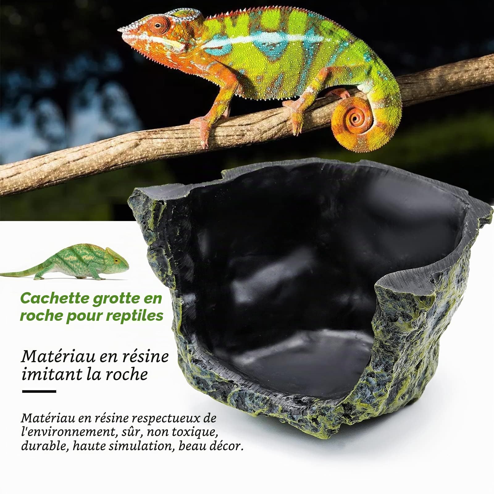 Grande Cachette pour Reptile Résine Abri pour Reptiles Tortue Cachette Abri Reptile Habitat DéCoration Aquarium Terrarium DéCoration pour Tortue LéZard Serpent Amphibiens