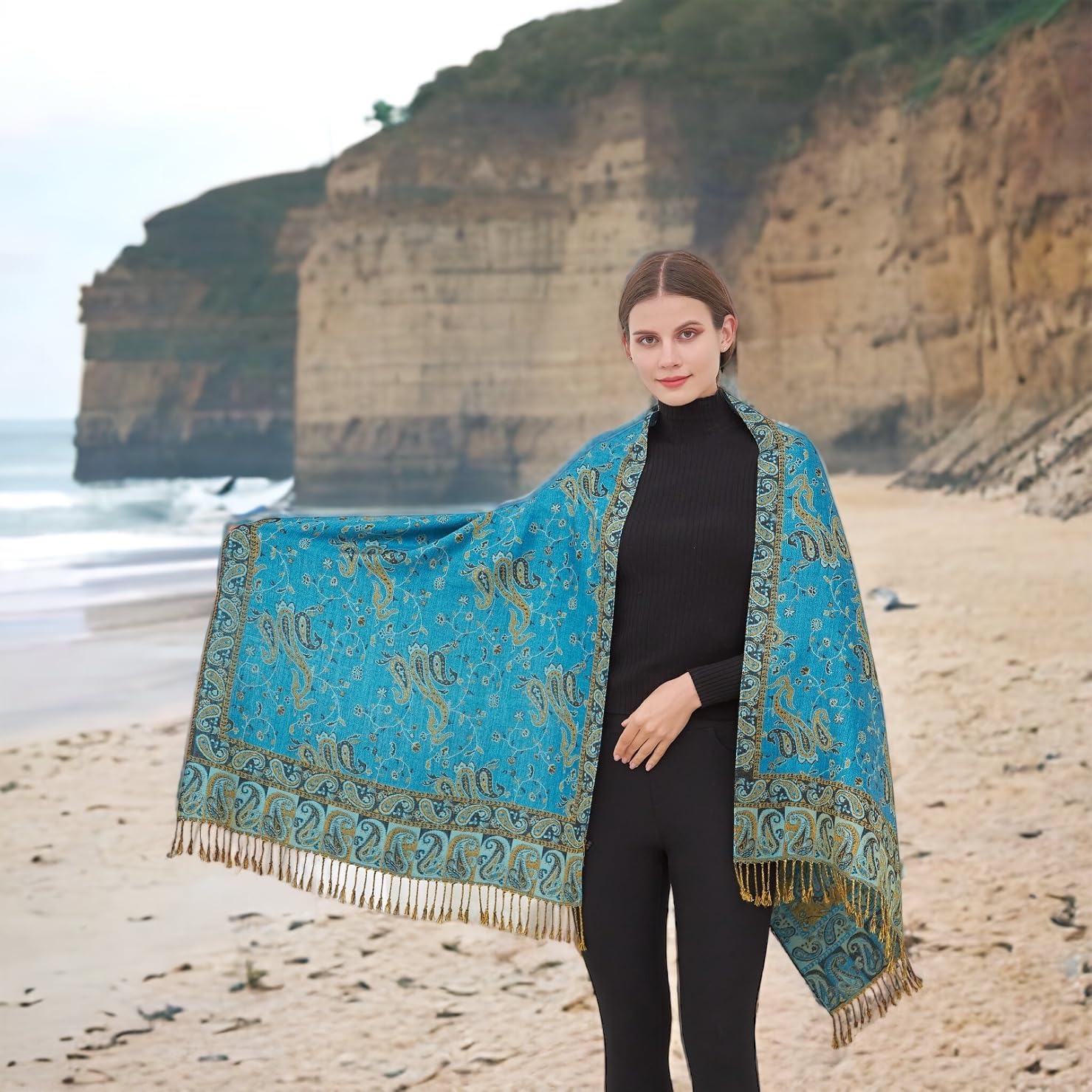 SILVERFEVER Pashmina Shawl Wrap for Women – Paisley Double Sided Wedding Evening Scarf