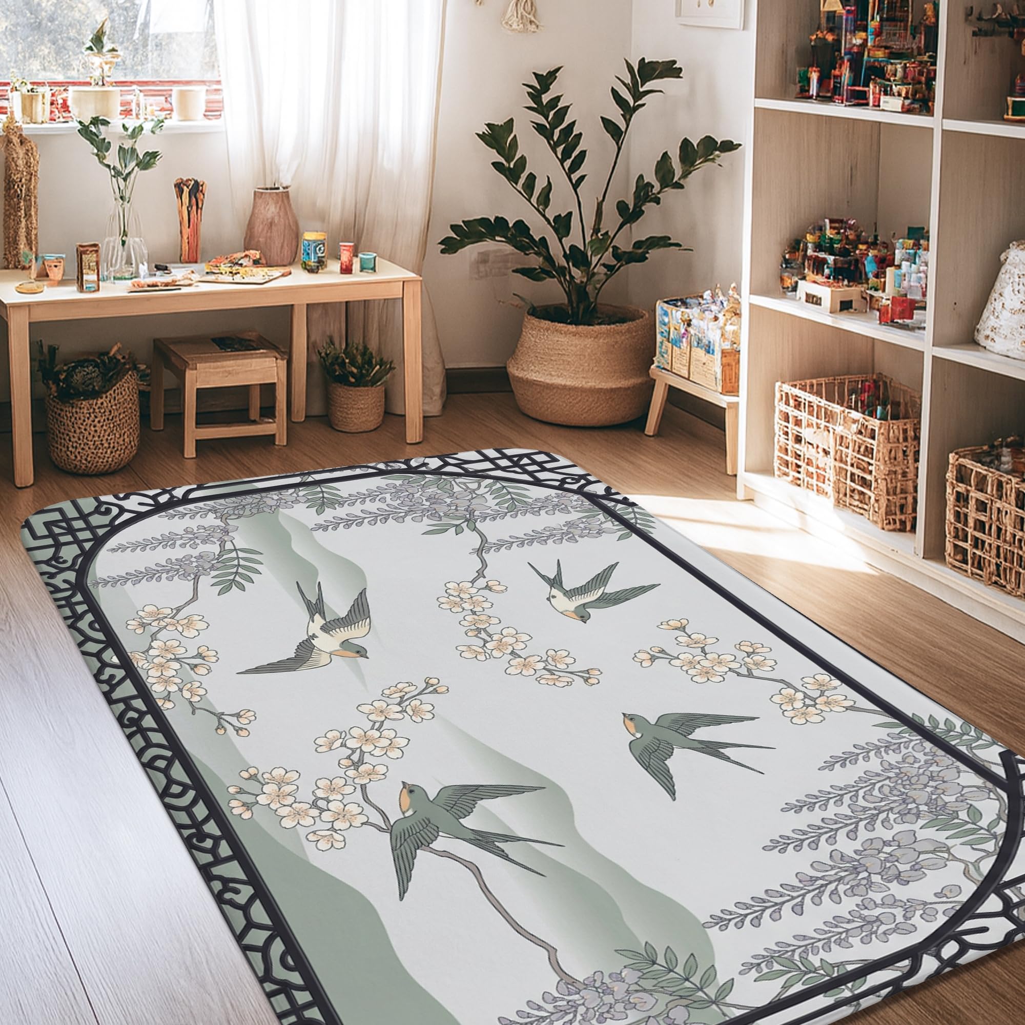 Alfombra verde antideslizante tradicional para debajo de la mesa y comedor