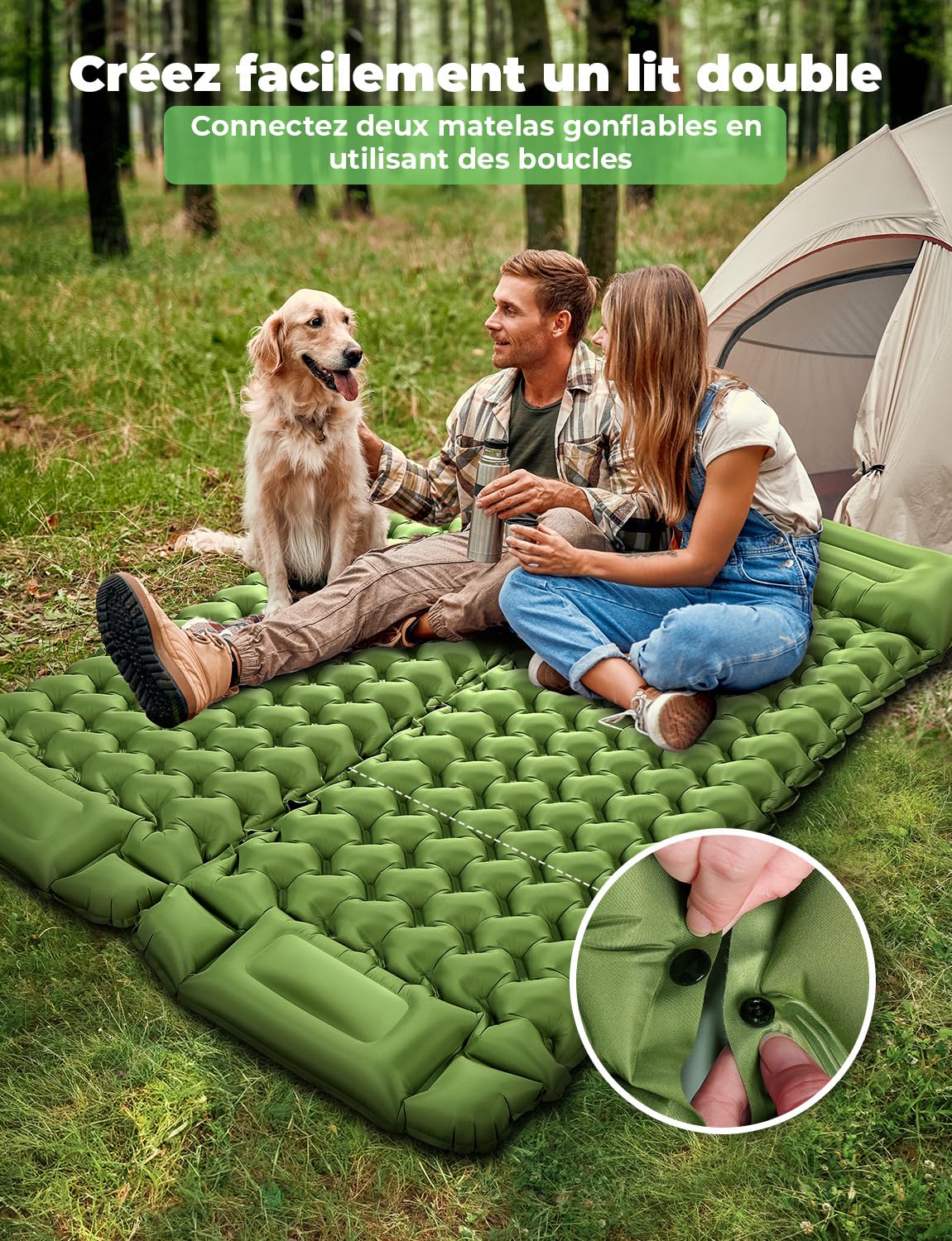 Glymnis Matelas de Camping Autogonflant 1P, Pompe + Oreiller, Ultraléger | Nylon 70D Imperméable, Gonflage 60s, 9cm Épais, 852g Ultra-Compact, Sangles Module, Convient Camping Randonnée Alpinisme