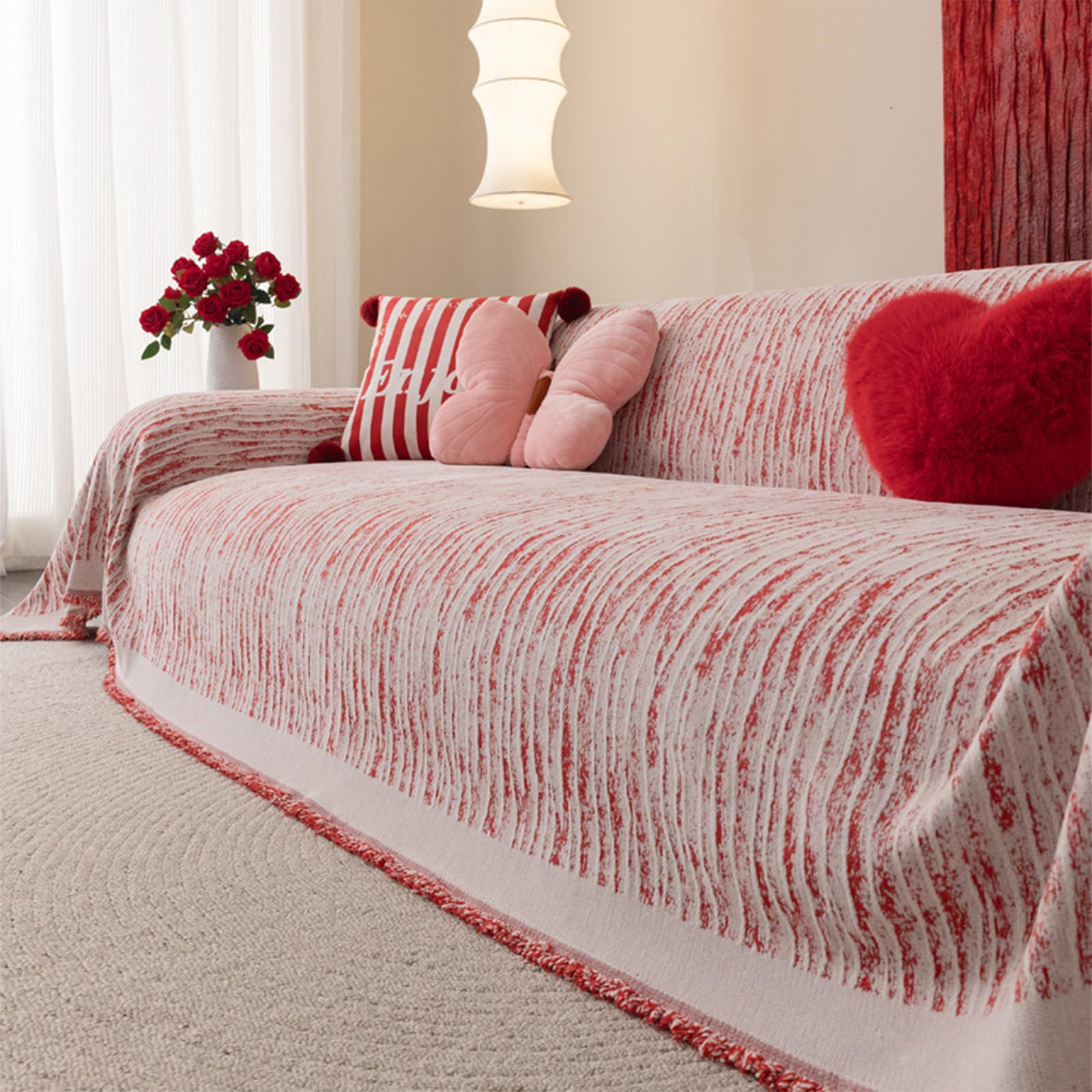 Zihpil Waterproof Sofa Cover for 2 3 4 Seater, Chenille anti cat scratch blanket(Line Red,130 * 180cm)