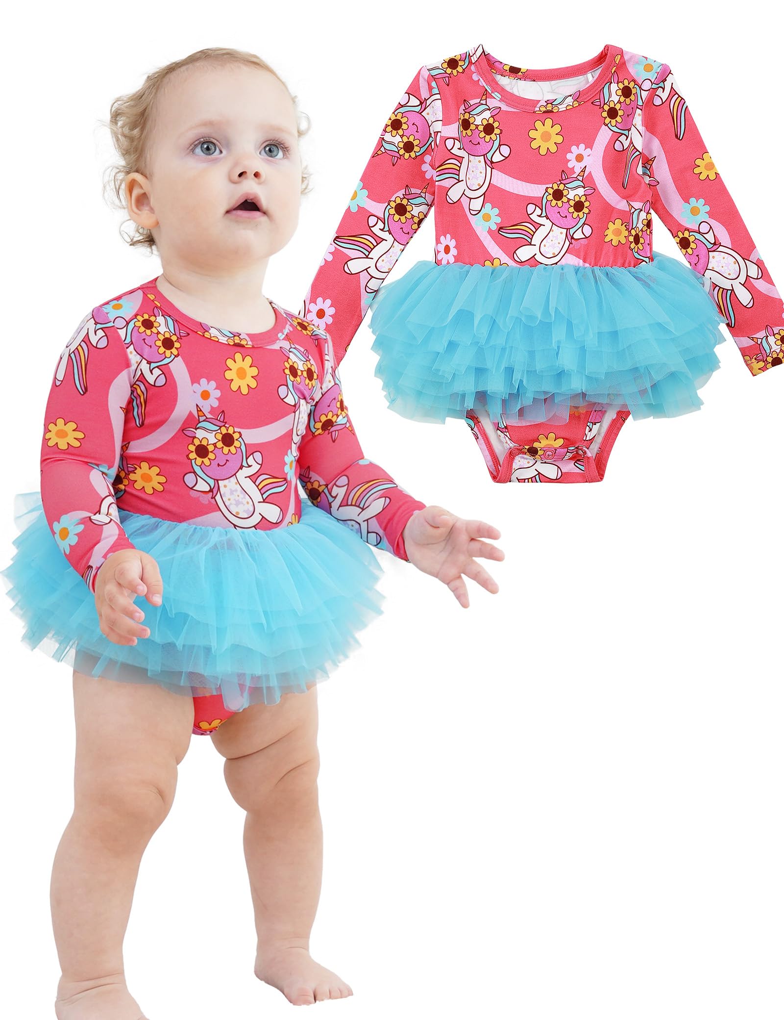 EASWEET Baby Girl Romper Dress Bamboo Viscose Long Sleeve Infant Tulle Tutu Dresses