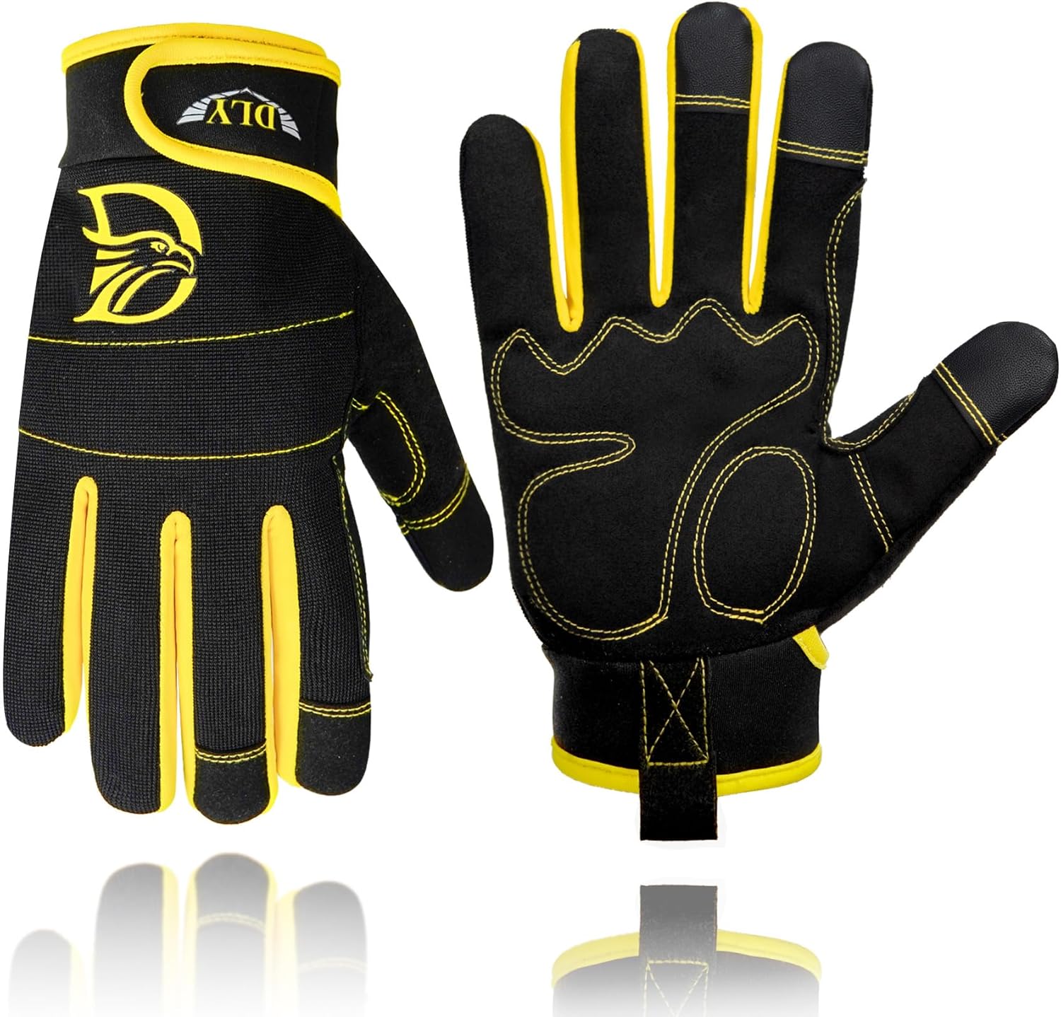 DLY Heavy Duty Work Gloves, Impact Protection Mechanic Gloves, Synthetic Leather Work Gloves, Touchscreen Capable