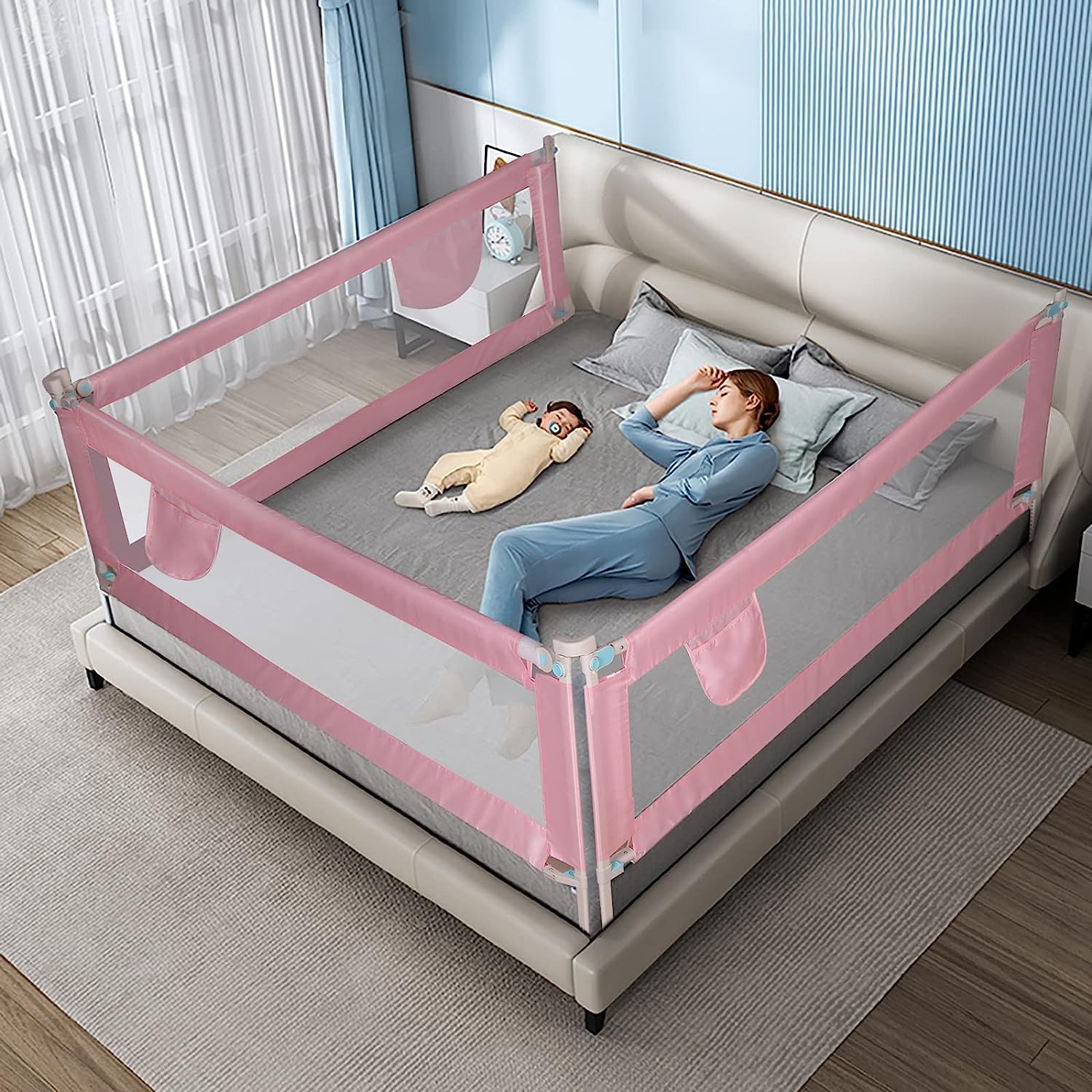 Adjustable Bed Safety Rail with Breathable Mesh for Enhanced Fall Prevention - Universal Fit for Secure Sleep