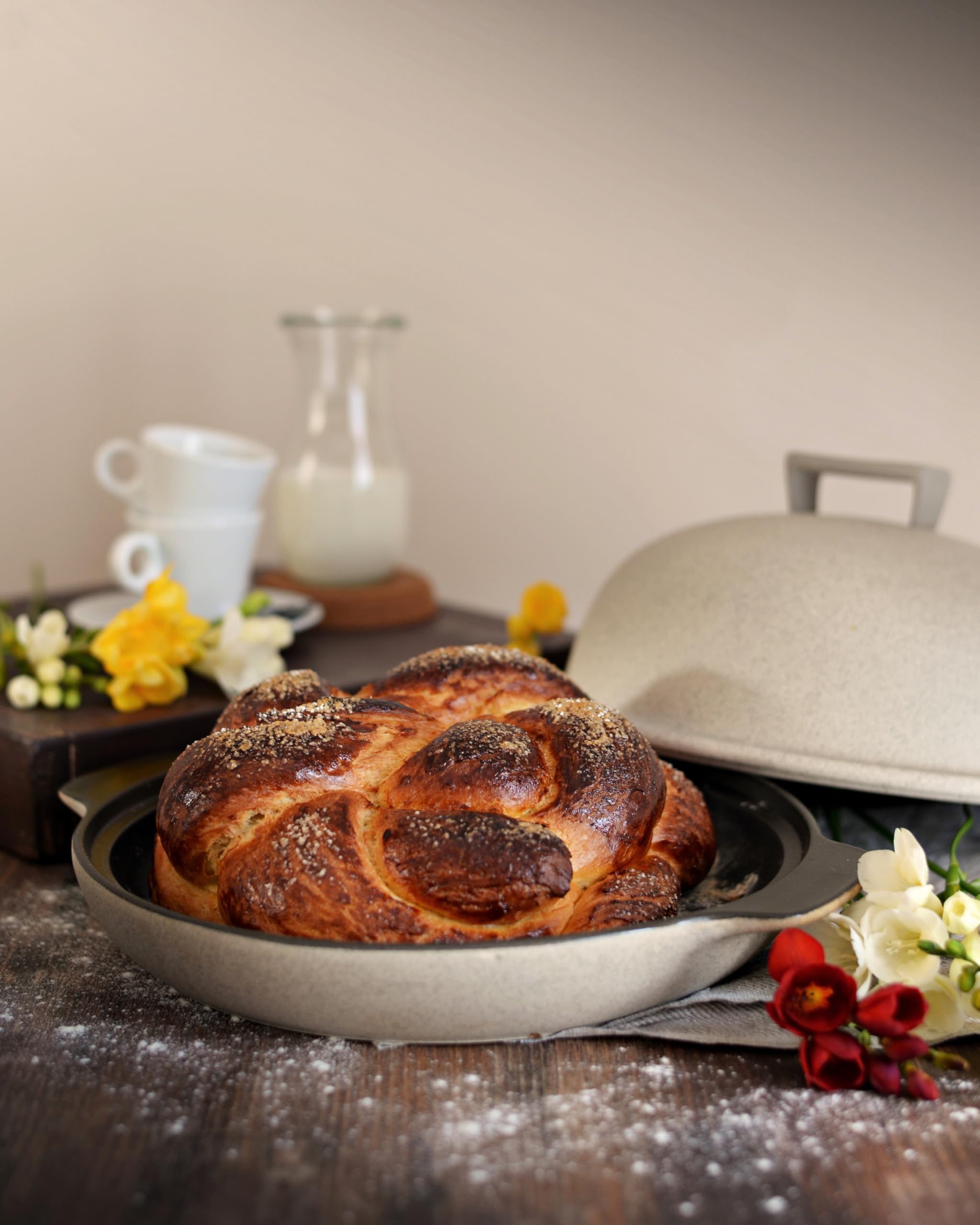 Wald Cuocipane in ceramica Kergrès - Da Forno per pane fatto in casa – Ø 28,5 cm con coperchio – Ricettario incluso – Made in Italy