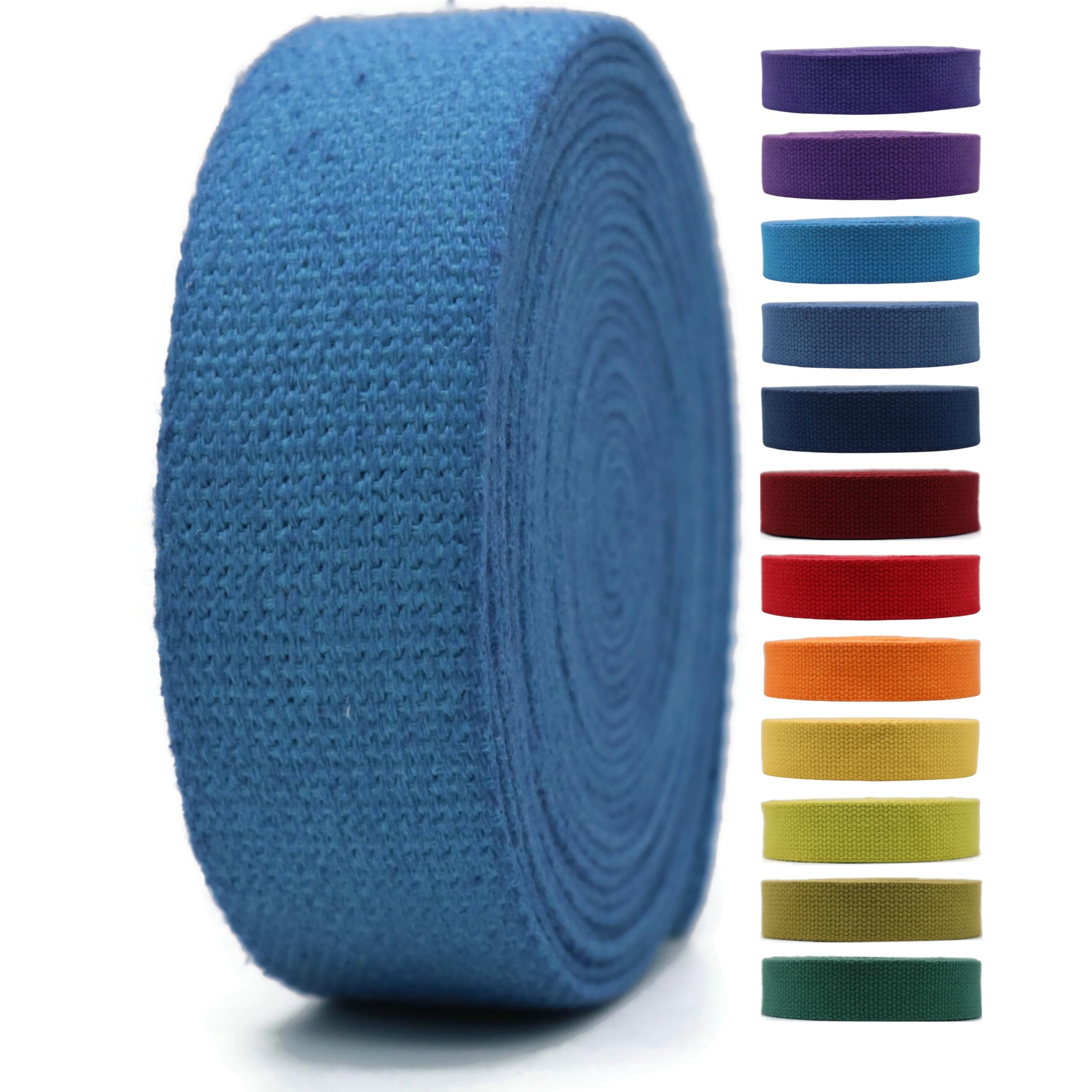 Cotton Webbing 2" & 1.5'' & 1" - 5 Yards - 50+ Colors -%100 Natural Cotton - Turkish Woven - Heavy 1 Inch 1.5 Inch 2 Inch Blue Canvas Webbing for
