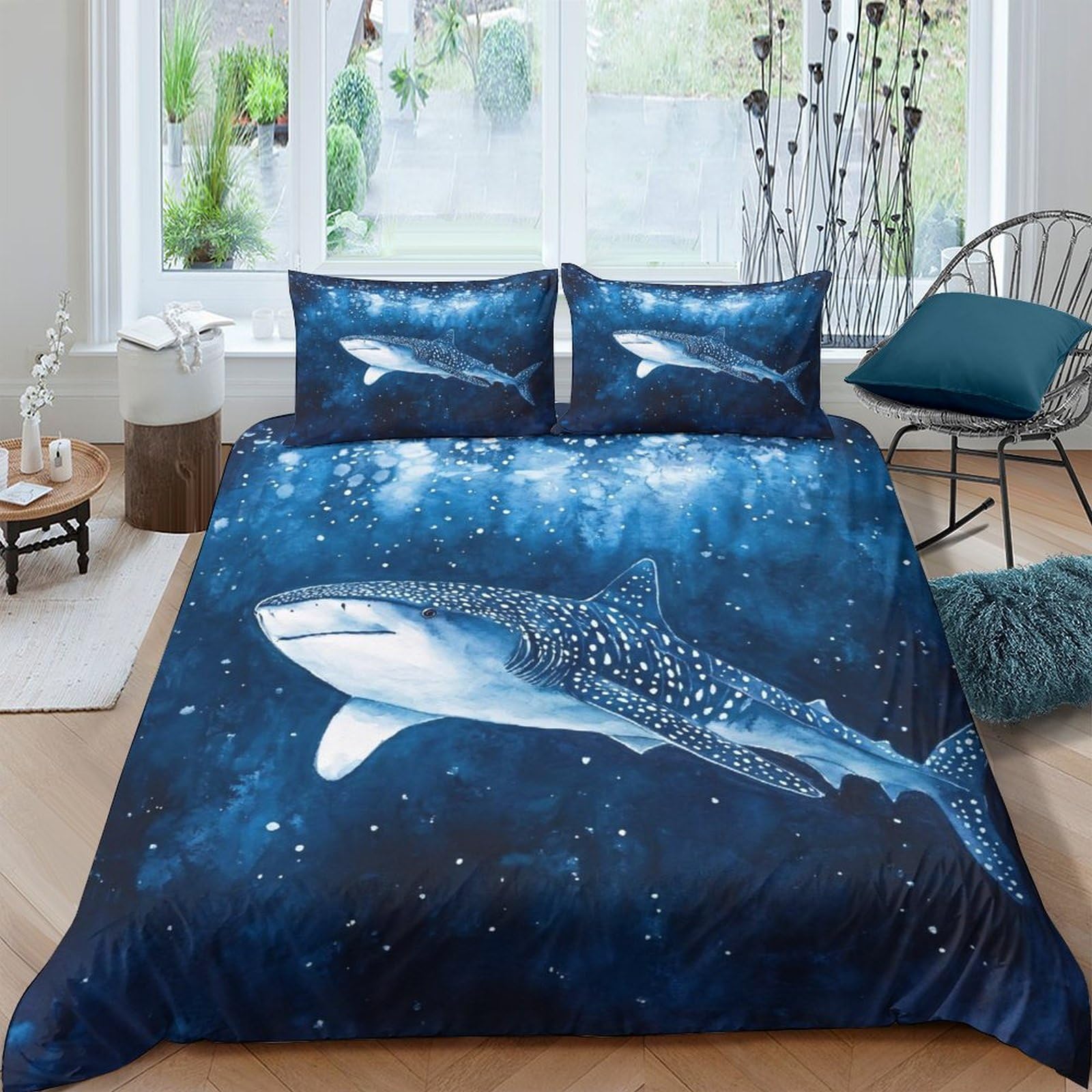 Housse de couette baleine requin 140x200 cm hypoallergénique imprimé 3D avec taie d'oreiller