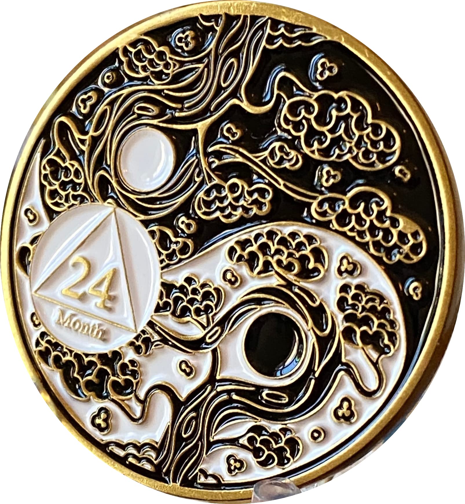 RecoveryChip24 Month AA Medallion Sakura Tree Cherry Blossom Ying Yang Black and White Serenity Prayer 2 Year Medallion