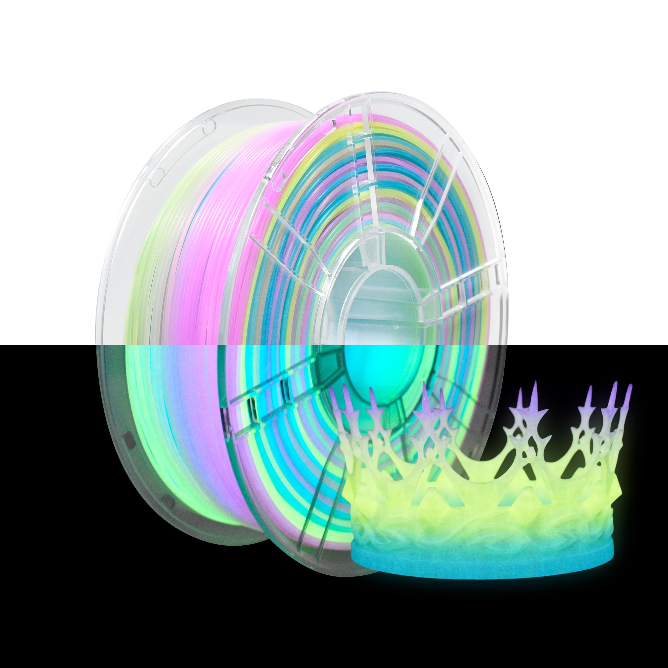 iBOSS Rainbow 3D PLA PRO Filament 1.75mm +/- 0.02 mm, 1KG Glow Rainbow PLA+ 3D Printer Filament Color Changing Rainbow Multicolor Durable PLA Plus Filament for FDM 3D Printers
