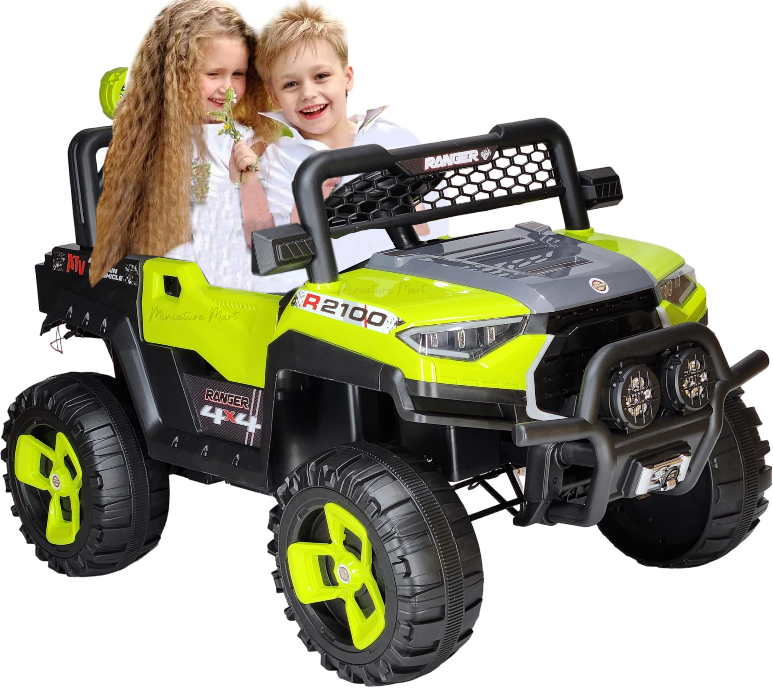 Miniature Mart Big Electric Driving Jeep Suitable for 1-8 Years | Steering, Remote & Mobile App Control| 2 Seater| 4x4 Jumbo Jeeps | Driving Car for Boys & Girls | 1 Year Warranty (Neon Green) (B0CN5N3C2R) Amazon Price History, Amazon Price Tracker
