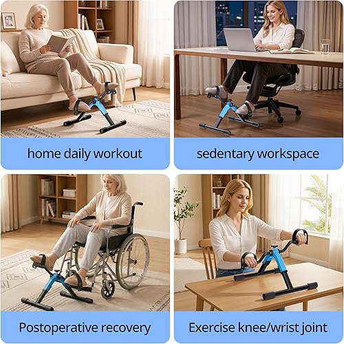 Miniatura 7 de Ejercitador de pedal plegable, mini bicicleta estática debajo del escritorio, ejercitador de pedal de bicicleta para brazos y piernas, entrenamiento