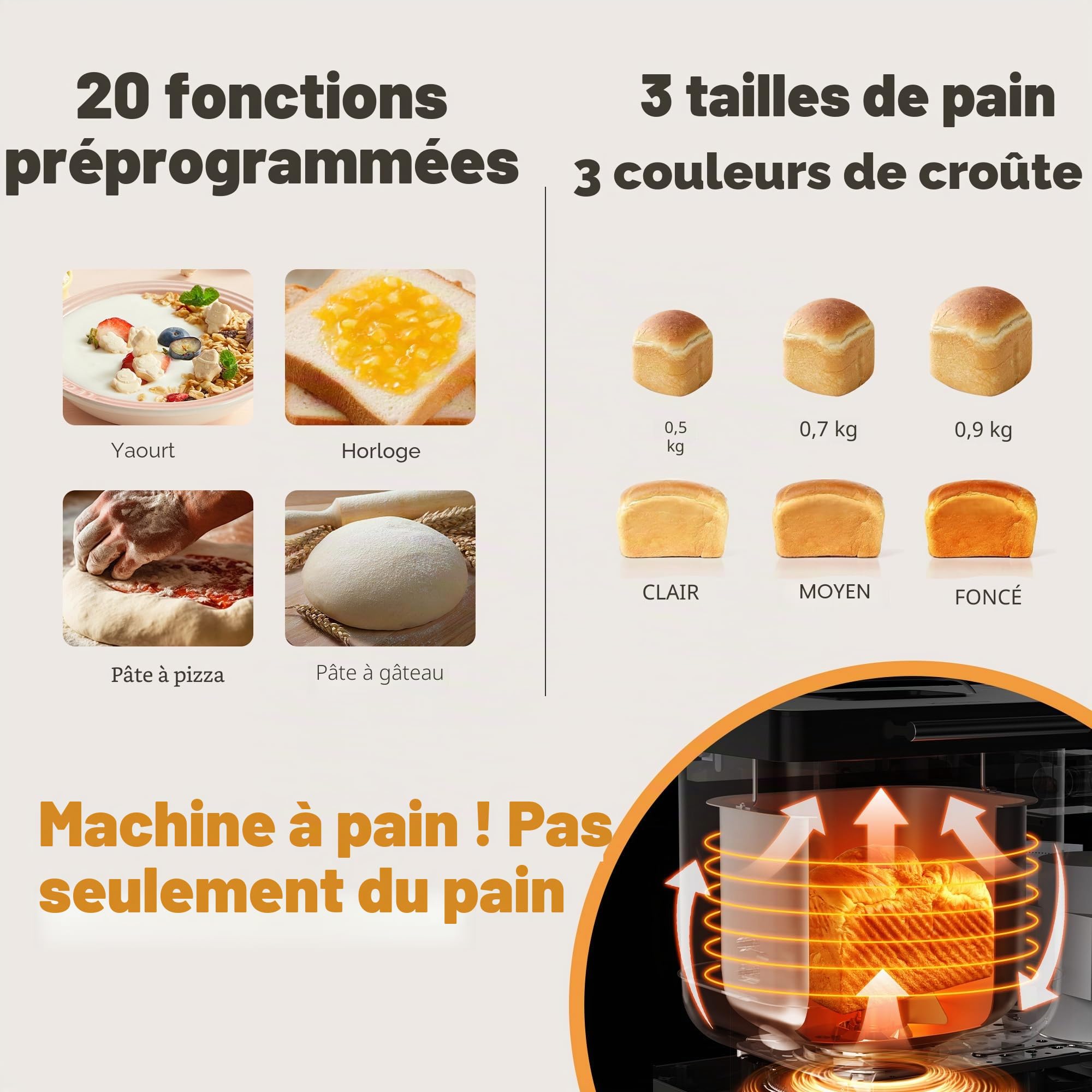 Machine à pain Karinear acier inoxydable 20 programmes départ différé 15h blanc