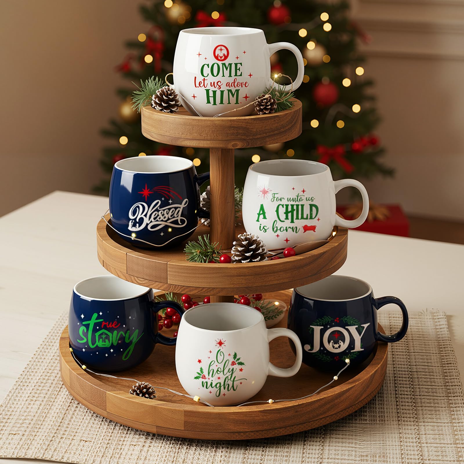 Didaey Religiöses Weihnachtstassen-Set, Krippe, Kaffeetassen mit Griff, 325 ml, Keramik, Weihnachts-Kaffeetassen, christliche Jesus, Geburt, Teetassen für Kaffee, heiße Schokolade, Weihnachtsgeschenk,
