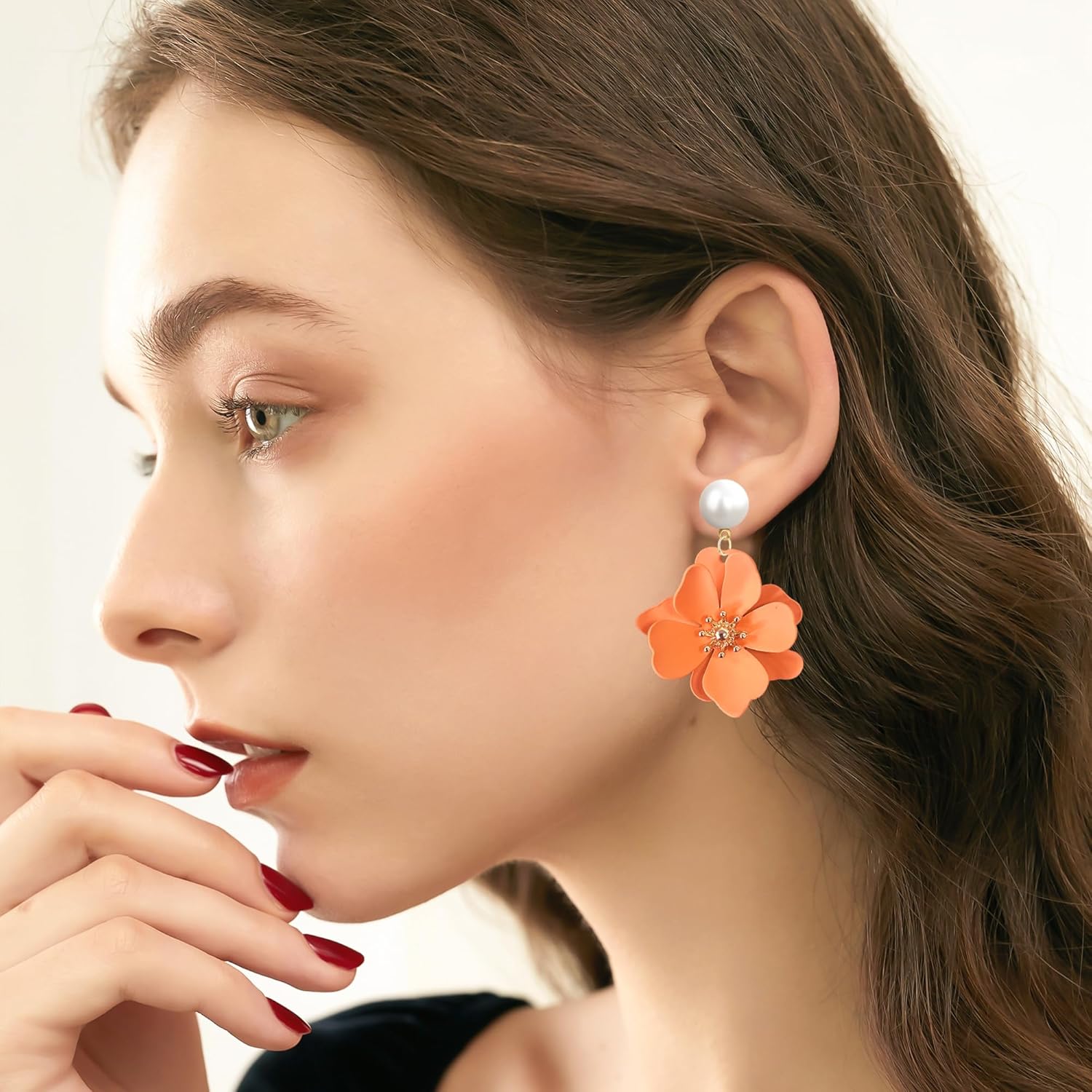 Floral With Bud Pearl Necklace and Earrings Set Pearl Flower Jewelry Set for Women Bridal Wedding Party - Image 2