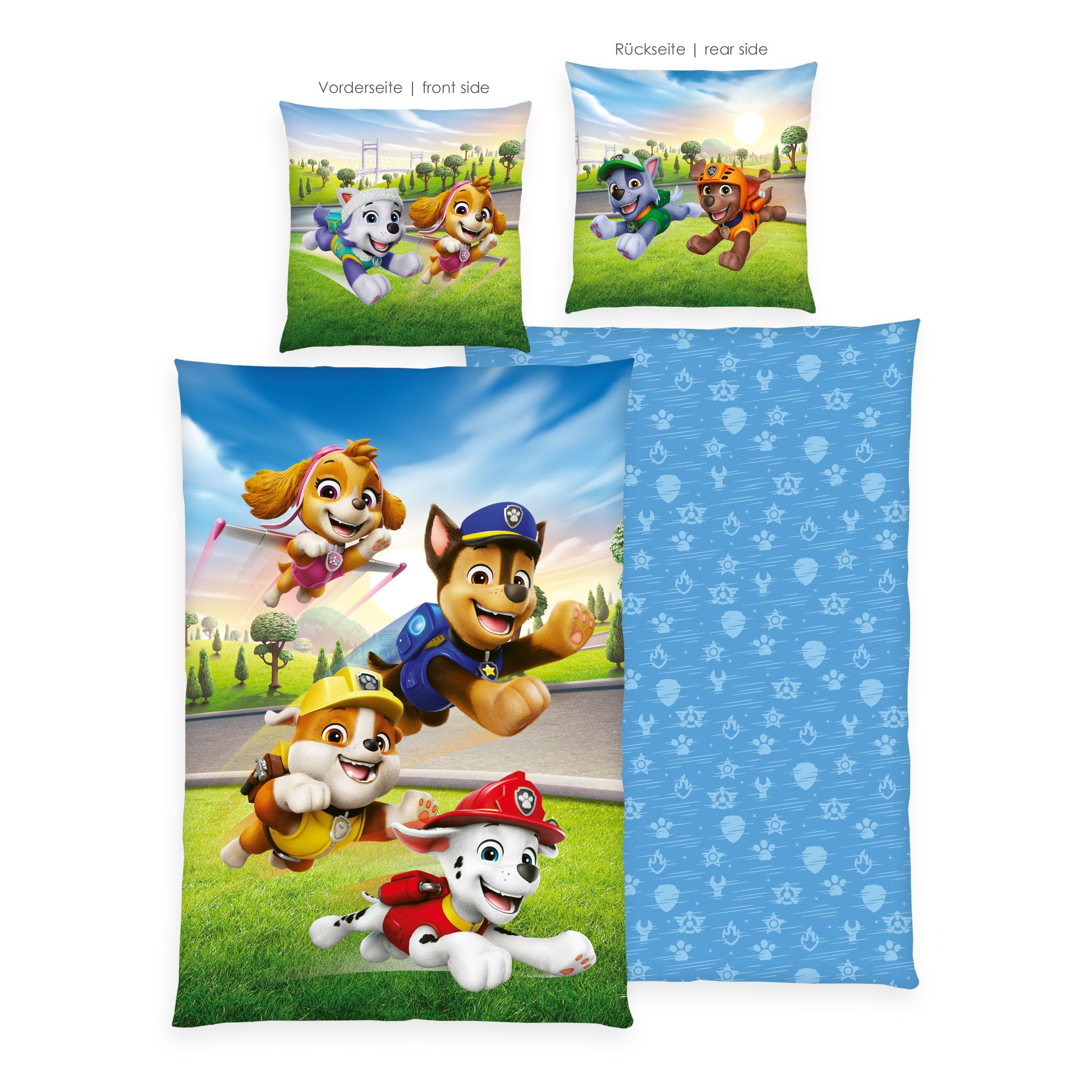 Pościel z motywem Psi Patrol, poszewka na poduszkę ok. 80 x 80 cm, poszewka na kołdrę ok. 135 x 200 cm, z markowym zamkiem błyskawicznym, 100% bawełna/renforcé