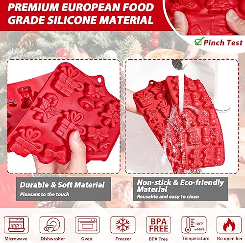 Miniatura 10 de Paquete de 3 moldes de silicona para chocolate de Navidad, 8 cavidades antiadherentes de grado alimenticio para hornear, molde de gelatina de gomita