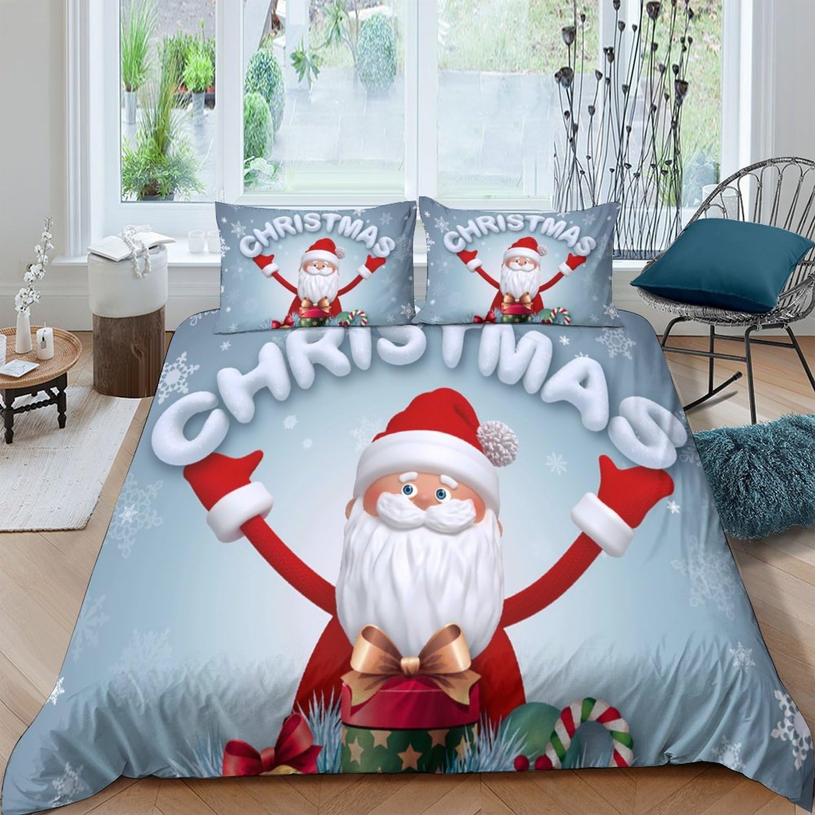 Ctjqhvkz Style-9 3D Printed Santa Claus Christmas Fitted Sheet Microfiber Red Cartoon Bed Cover For Bedroom Guest Room Mattress Decoration Single（135X200cm）