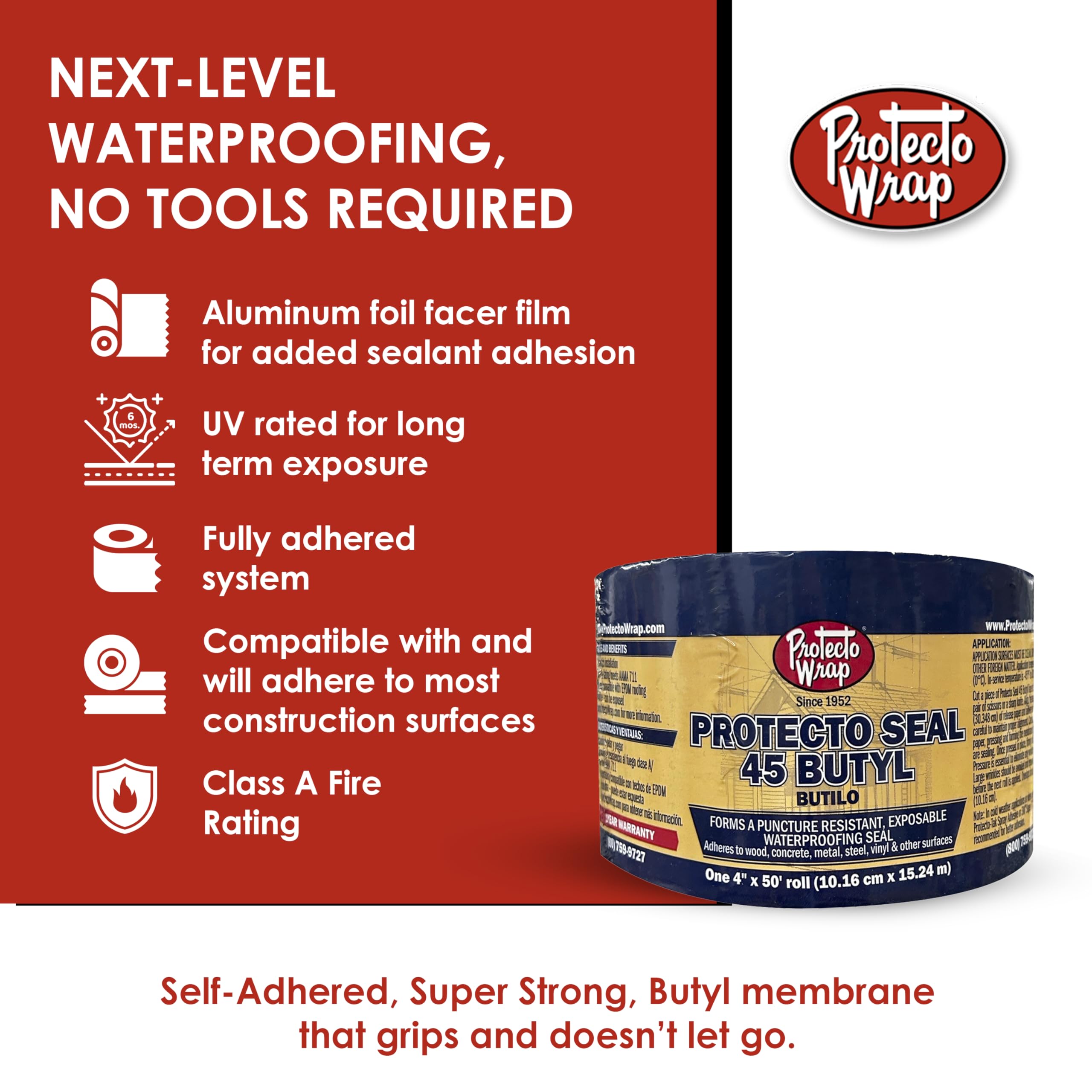 Protecto Wrap Seal 45 - Nastro impermeabile in butile per fughe di tetti, lucernari, grondaie, unità HVAC, finestre lampeggianti e riparazioni esterne - Guarnizione impermeabilizzante SW - Rotolo da