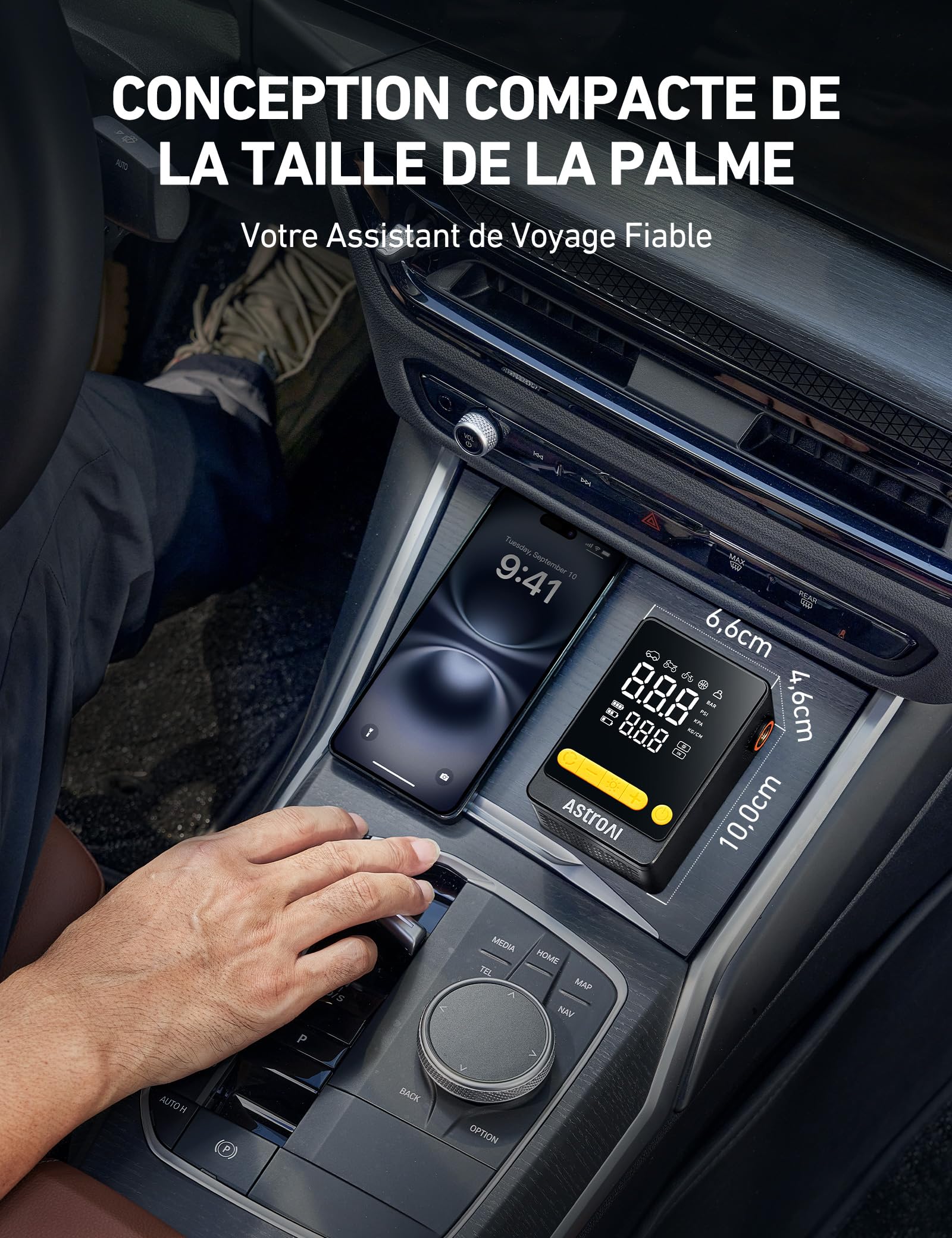 AstroAI Gonfleur Pneus Voiture sans Fil, Compresseur à Air Portatif, Mini Pompe Électrique 150PSI(10.3Bar) Gonflage 2X Plus Rapide, Compacte & Faciles Ranger Arrêt Automatique pour Voiture, Vélo, Moto