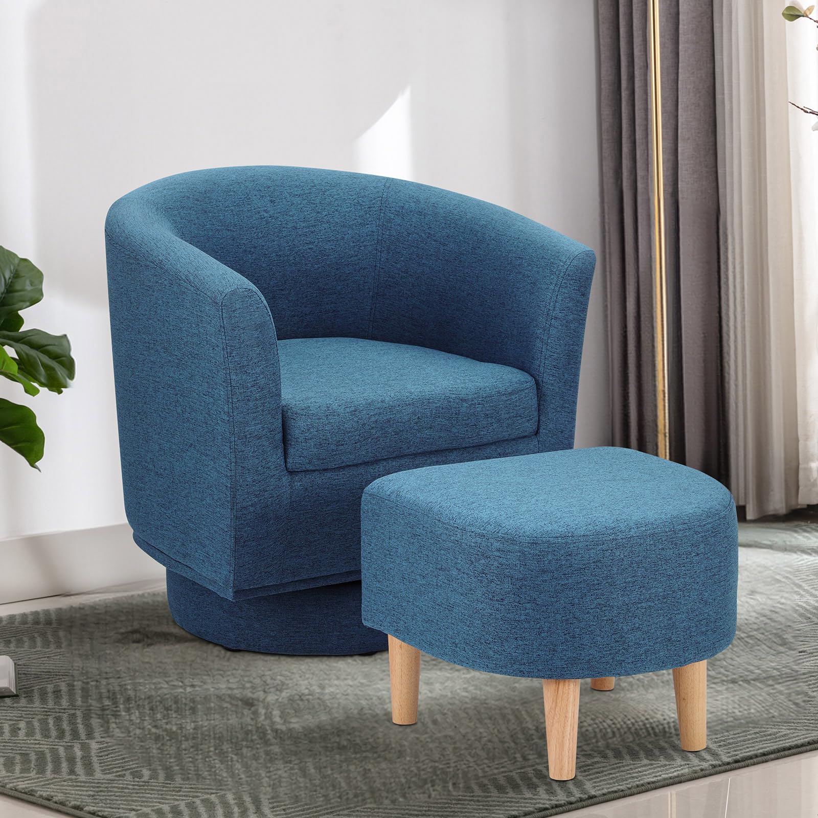 DAZONE Swivel Accent Chair, Modern Barrel Chair with Ottoman, Comfy Swivel Armchair Living Room Chairs 360 Degree Upholstered Round Club Tub Chairs