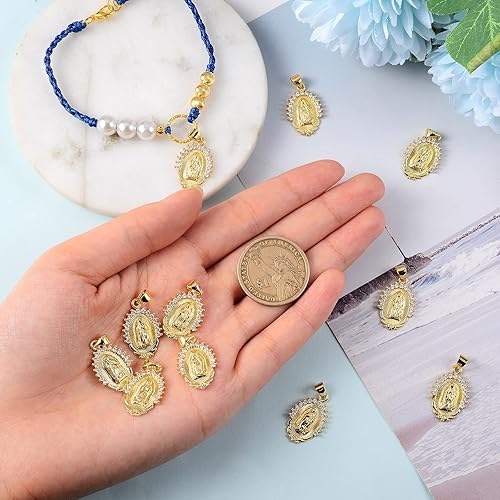 Miniatura 3 de Ornaland 10 dijes ovalados de la Virgen María de 18 quilates, chapados en oro de 18 quilates, colgantes de latón con circonita cúbica para