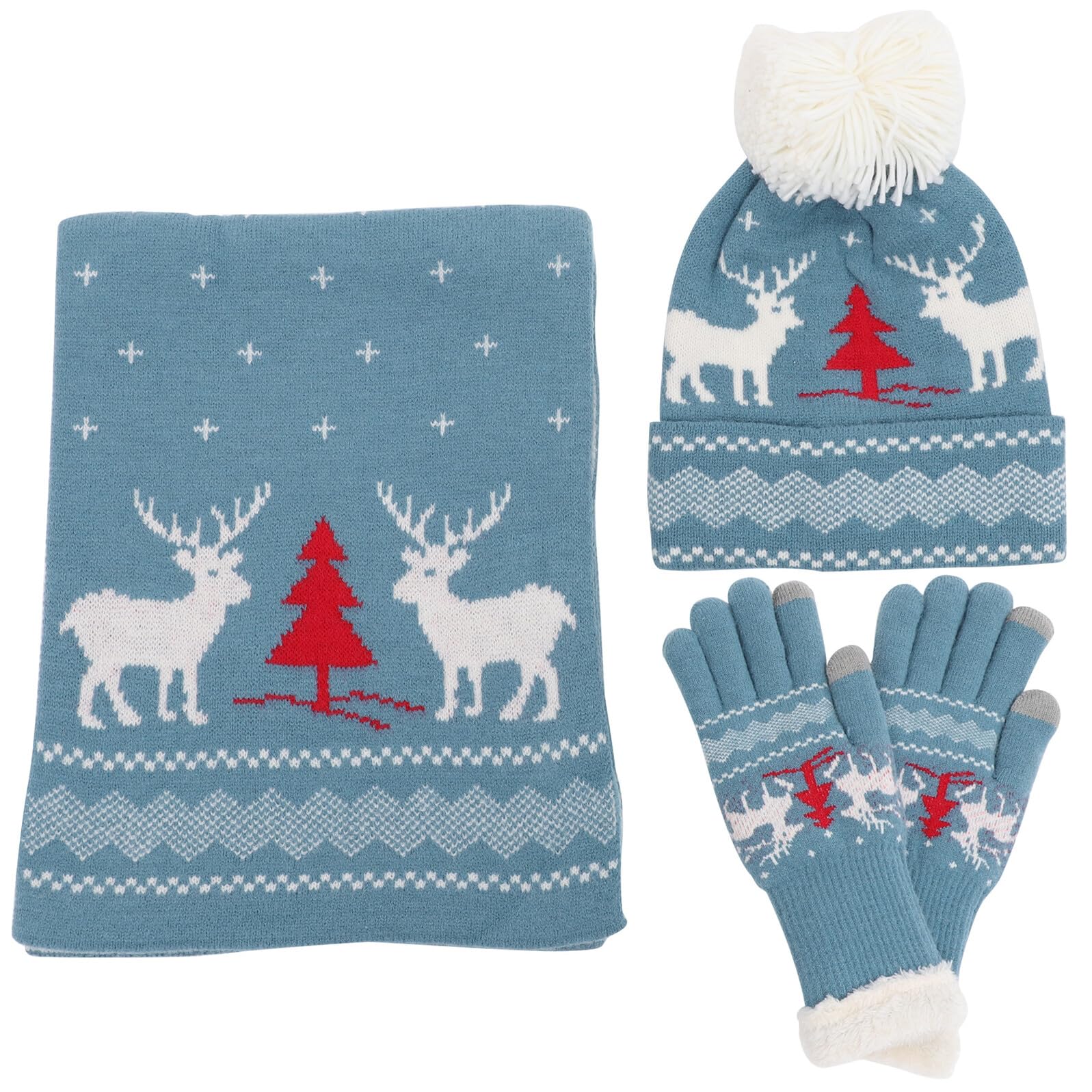 Hemobllo Conjunto de Gorro, Guantes y Bufanda para Mujer Tejido Acrílico Estilo Navideño Cálido para Invierno y Actividades al Aire Libre