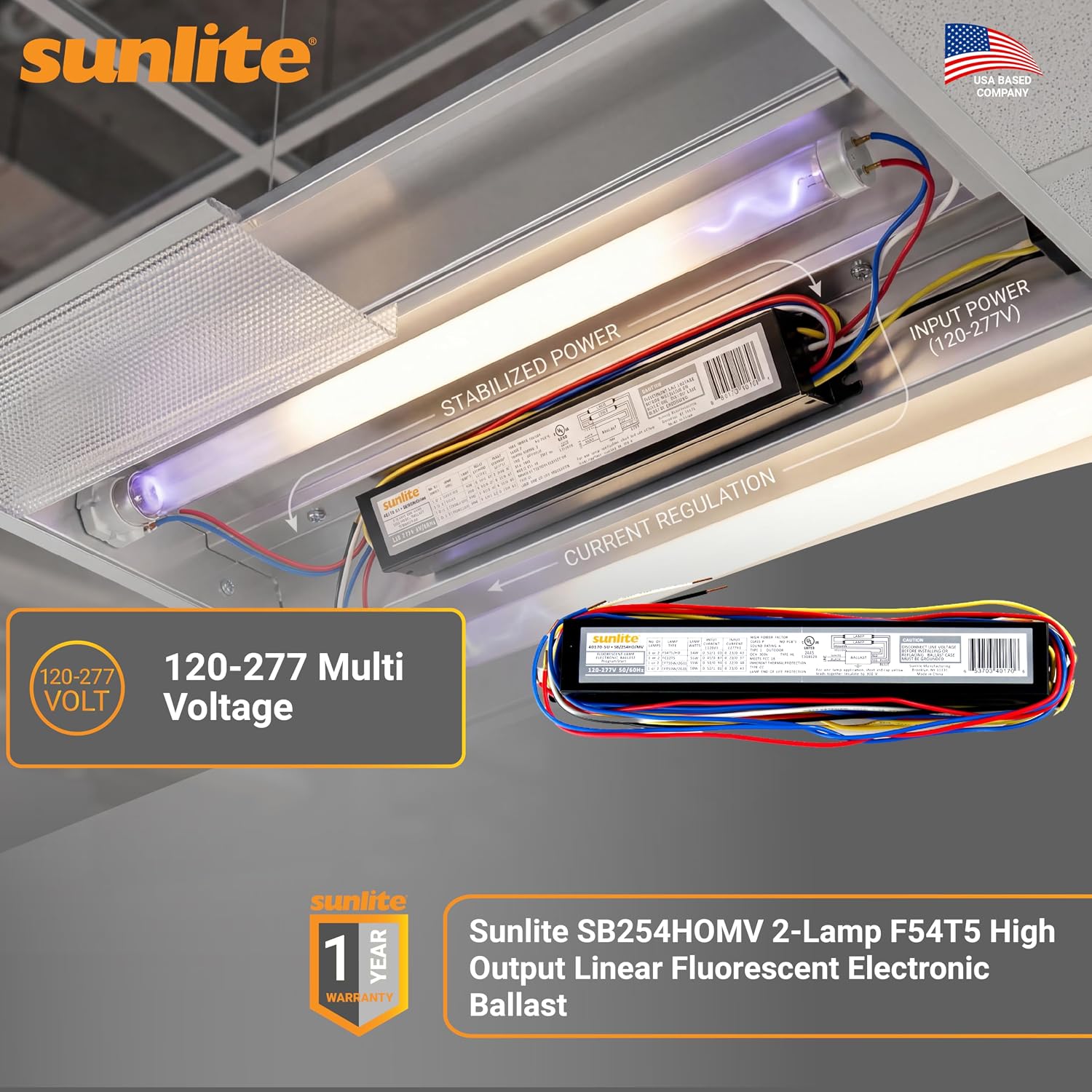 Sunlite 120-277 Multi Voltage Ballast in a fluorescent fixture