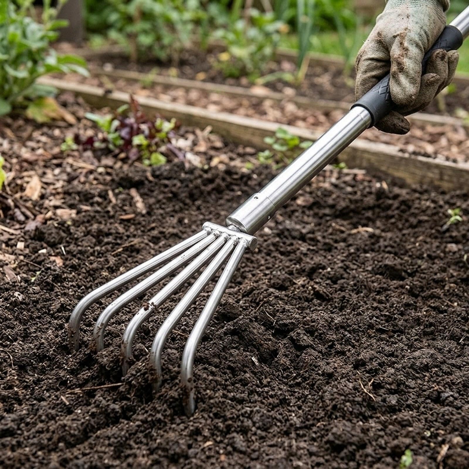 2 Piezas Rastrillo de Hojas Acero Inoxidable Mango Ergonómico Ajustable Cabezal Desmontable Adecuado para Peatones Aficionados a La Jardinerí, 3 Y 5 Dientes