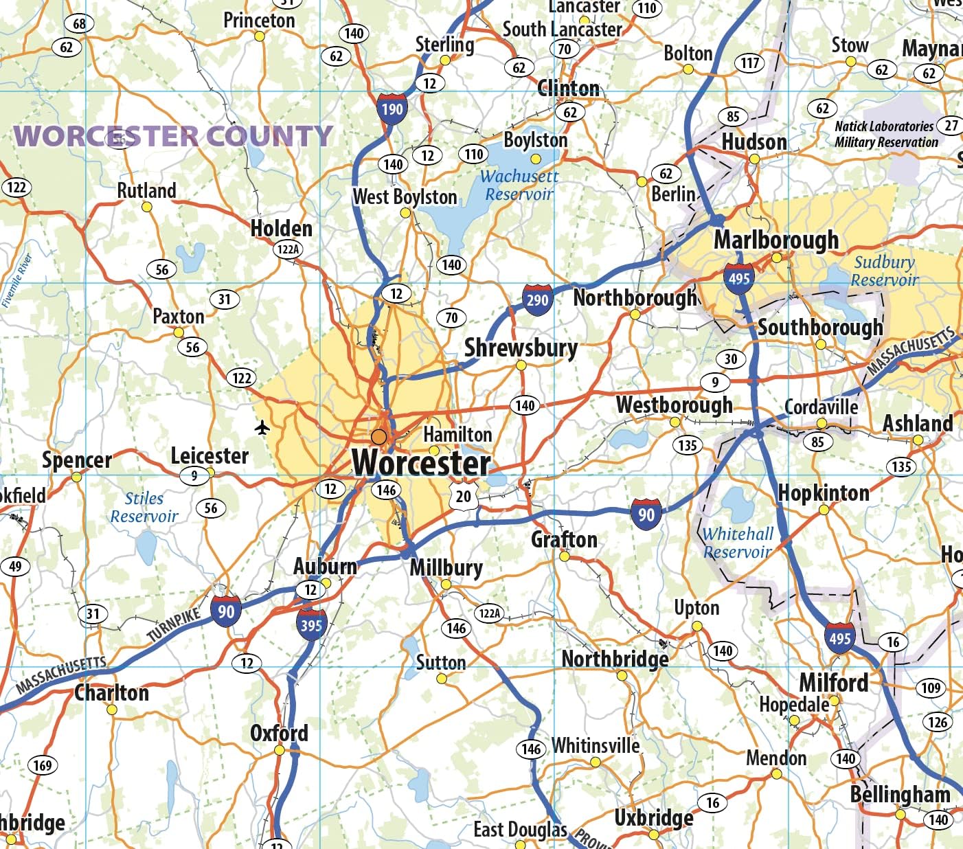 Massachusetts Laminated Wall Map (36” wide x 23” high)