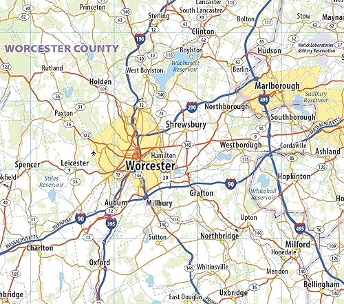 Miniatura 3 de Mapa de pared laminado de Massachusetts (36 pulgadas de ancho x 23 pulgadas de alto)