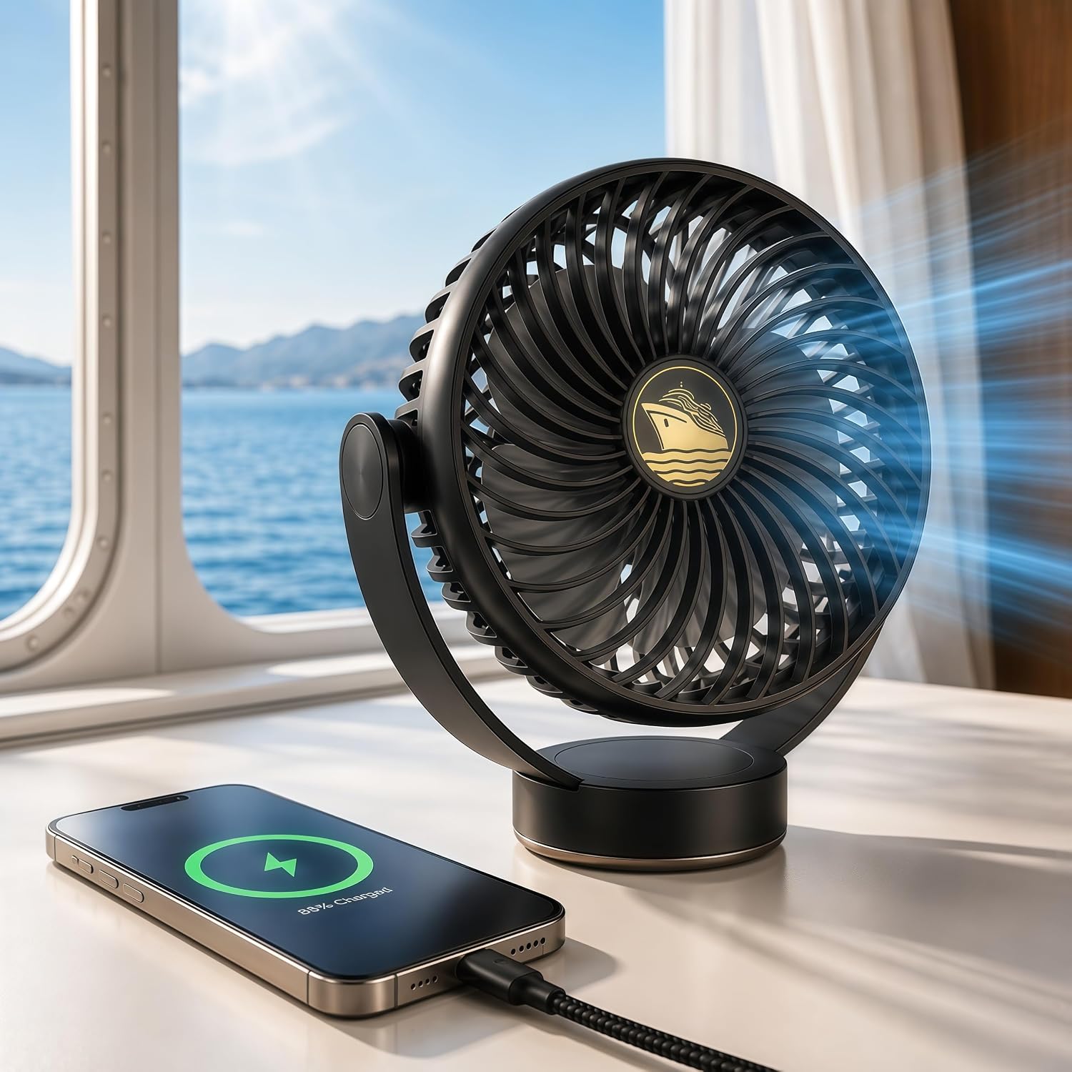 Magnetic Cruise Approved Fan, 8000mAh Rechargeable Battery Operated with LED Light, Power Output, 360° Rotation Head, Magnetically Sticks on Ship Cabin Ceilings and Walls, Cruise Essentials 2026