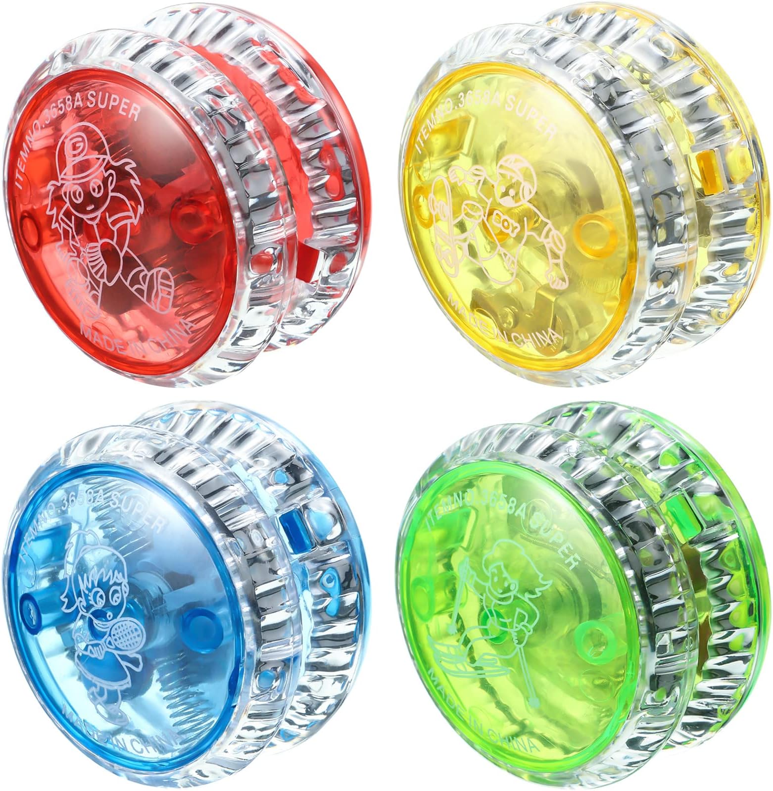 Sumind 4 Pieces Light up Yo Yo for Kids LED Responsive Ball Colorful Plastic Light up Party Favors for Kids Birthday Goodie Bag Fillers Carnival Prizes Xmas Stocking Stuffers