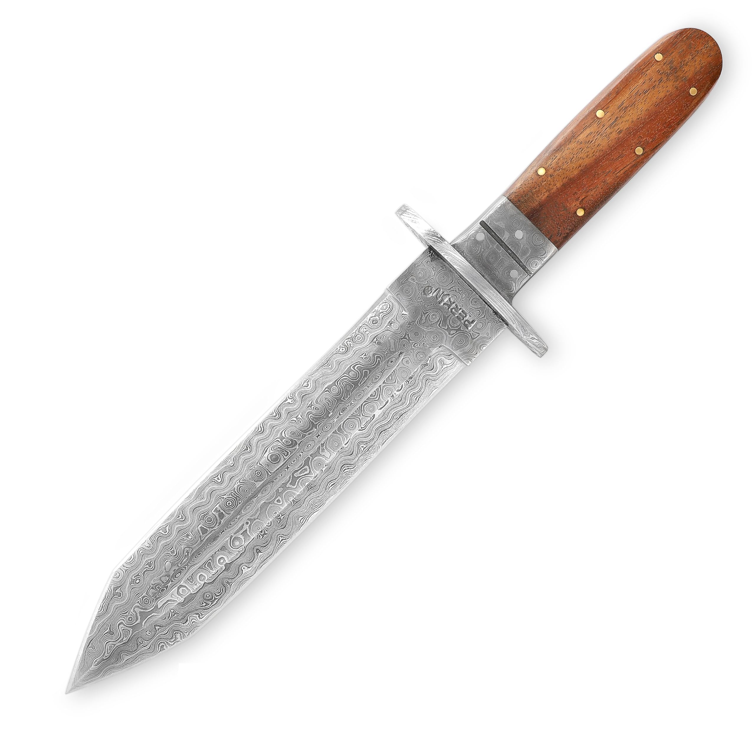 Perkin Jagdmesser mit Damaststahl Klinge, Full Tang, Feststehend, mit Scheide