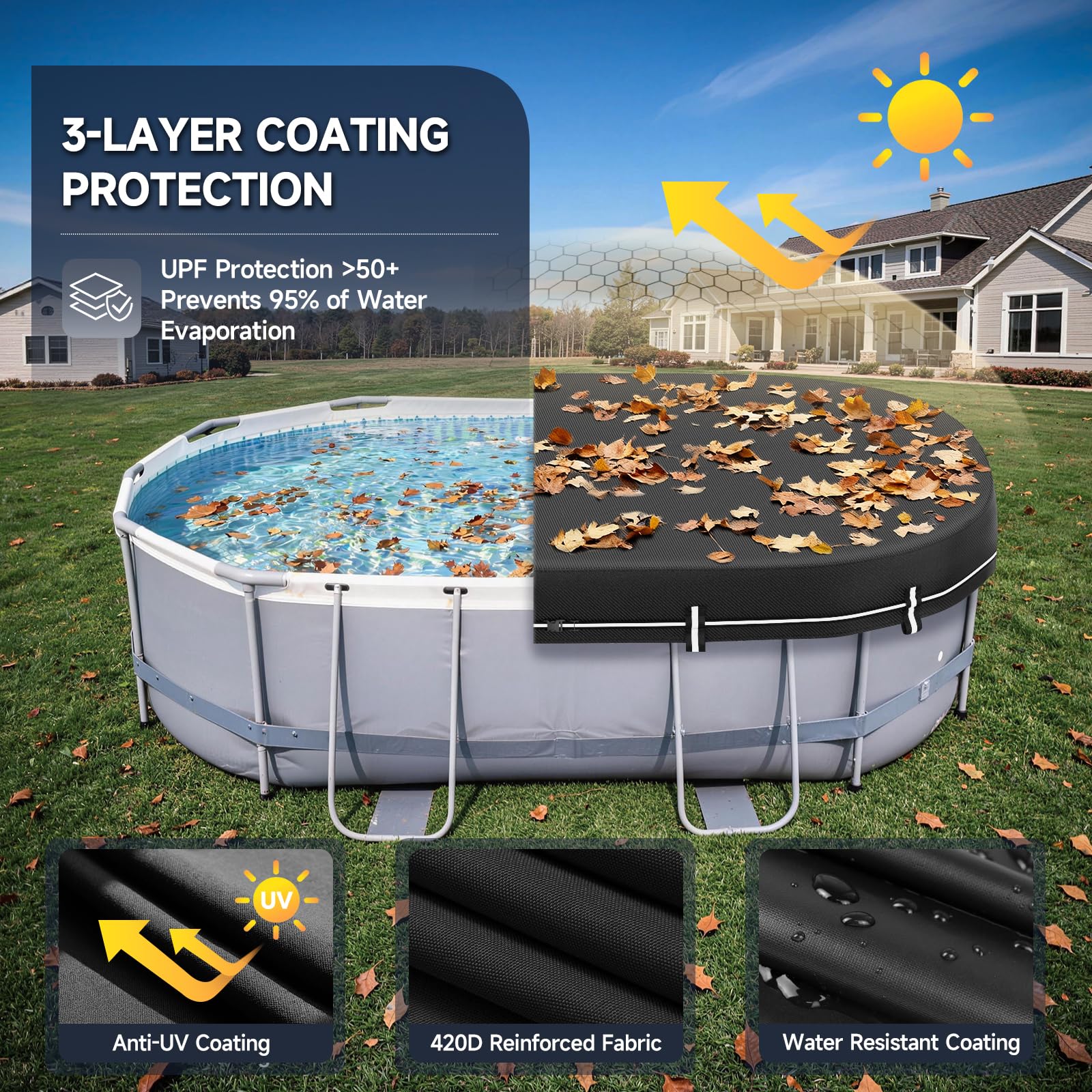 LXKCKJ 12X24 FT Pool Covers for Above Ground Pools, Solar Oval Pool Cover with Accessories Set, Integrated Design Rectangular Pool Cover Ideal for Waterproof, Dustproof, Windproof — view 3