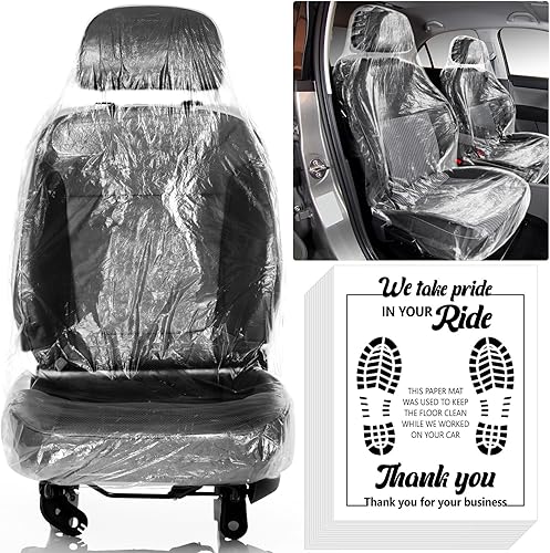Juego de 100 fundas de asiento desechables para automóviles y 100 alfombrillas desechables para automóvil, fundas de asiento de plástico,