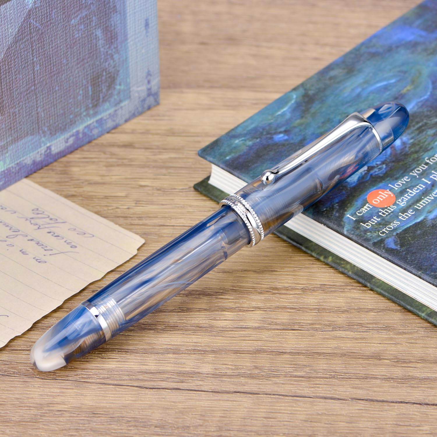 Asvine Stylo plume V800 - Système de remplissage sous vide - Grande capacité d'encre - Plume de 1,1 mm - Pour calligraphie et dessin artistique - Avec clé - Bleu/marron