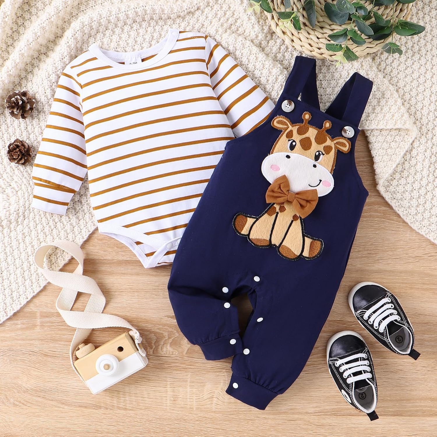 TOKIAGO Baby Boy Clothes Newborn Outfits Fall Winter Striped Romper Infant Cartoon Overall Adjustable Suspender Pants Set - Image 2