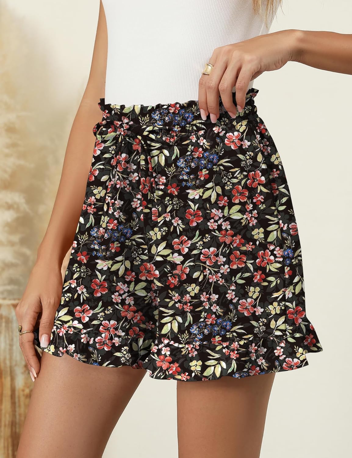 IECCP Women's Shorts 2026 Summer Casual Cute Ruffle Shorts Comfy Elastic Waist Drawstring Pleated Short with Pockets - Image 2