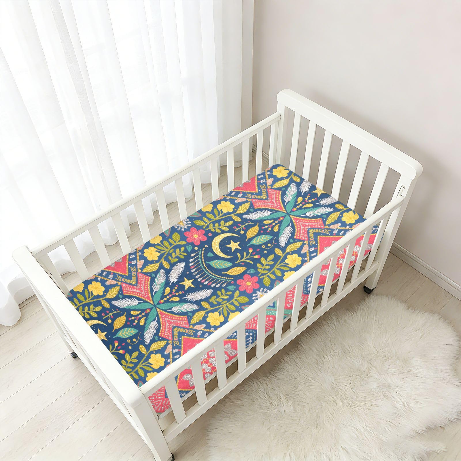 Sábanas bohemias con purpurina para cuna de bebé, niños y niñas, de algodón, cómoda y transpirable, para decoración de guardería, 1 paquete para cama de nin?os