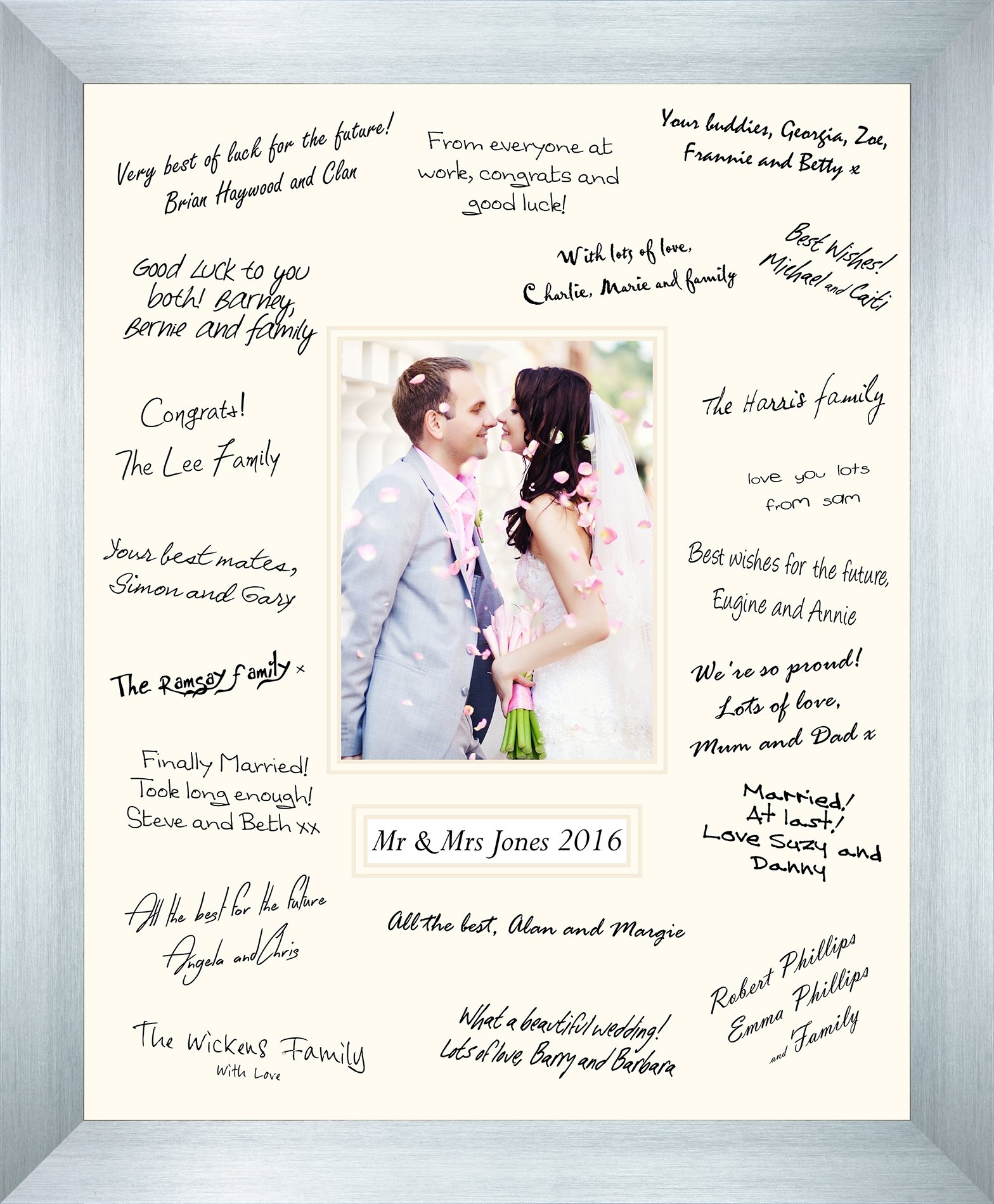 BabyRice Large 50x40cm Wedding Guest Signing Board Brushed Silver Frame (Portrait Rectangle with Text Field, Cream)