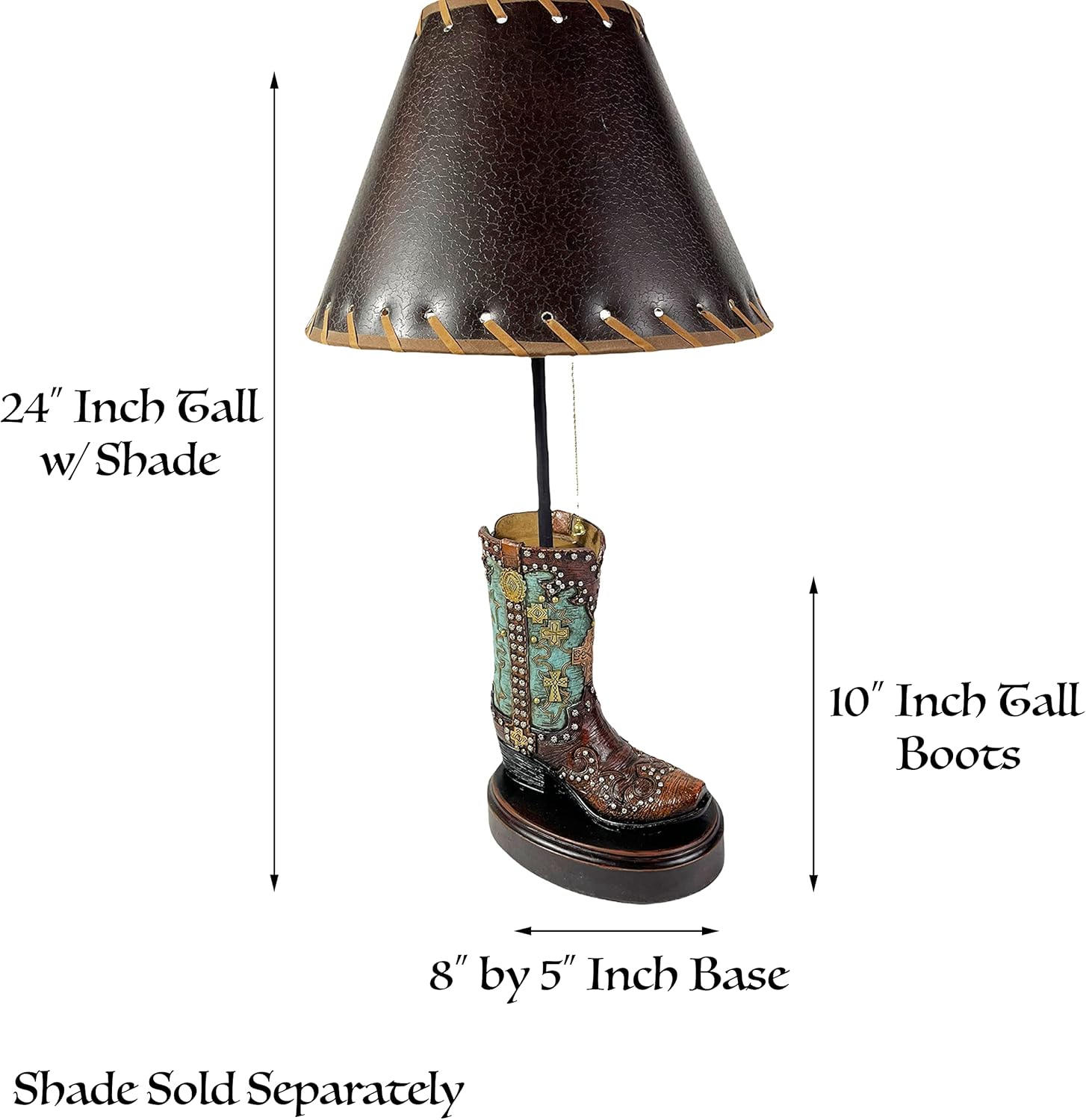 Urbalabs Western Cowboy Boot Lamps Horse Floral Turquoise Brown Silver Saddle Spurs Rustic Home Texas Decor Table Lamp Farmhouse Nightstands Living Room End Tables Lamp Only (Teal)