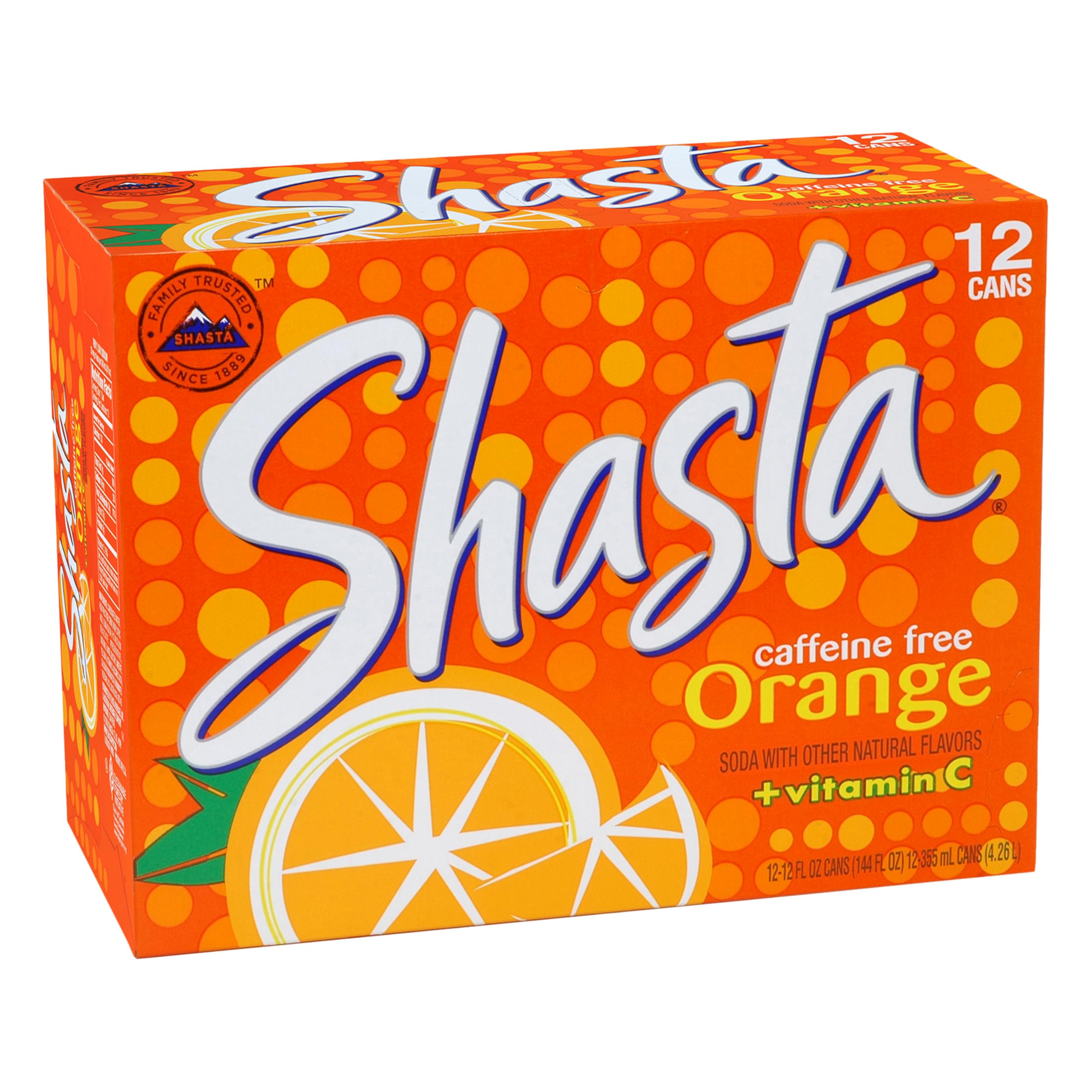 Shasta Orange | 12-Pack of 12oz Cans | Tangy & Sweet Orange Soda | Caffeine-Free | Family Favorite