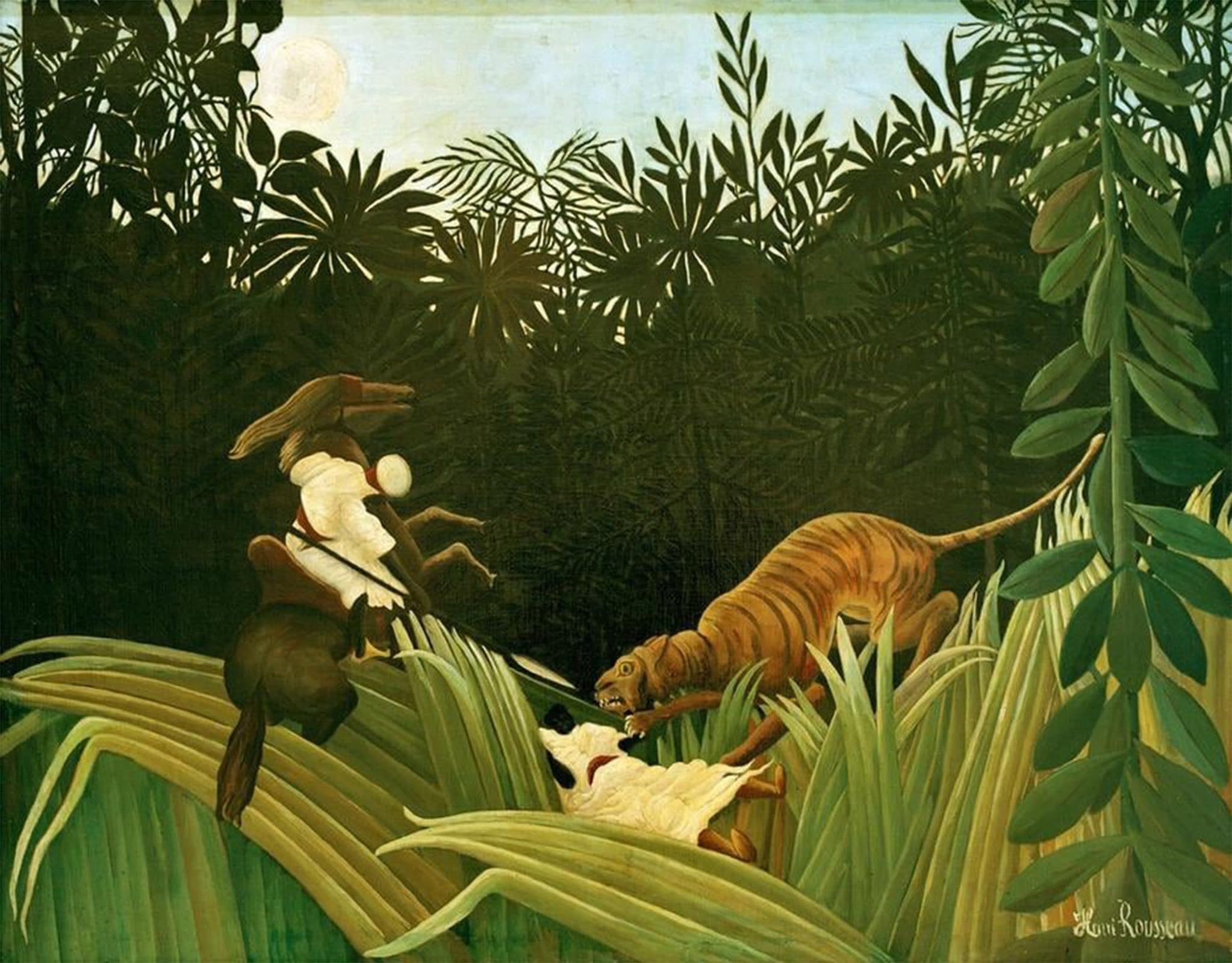 ARTXLXXBN Famous Prints Artwork Pictures Poster Painting Art Scouts Attacked by a Tiger by Henri Rousseau Artwork Landscape Pictures for Home Decor 60x90cm