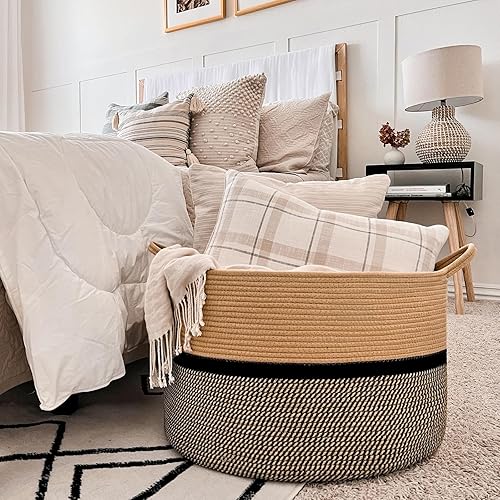 Miniatura 35 de CHICVITA XXL Canasta de cuerda de algodón tejida extra grande, canasta de manta de almacenamiento con asas, canasta de ropa decorativa, 22 x 22 x 14