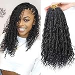 LMZIM 14 Inch Goddess Box Braids Crochet Hair for Black Women - 8 Packs Synthetic Hair Extension,Bohemian Boho Box Braids Crochet Braid Curly Ends1B