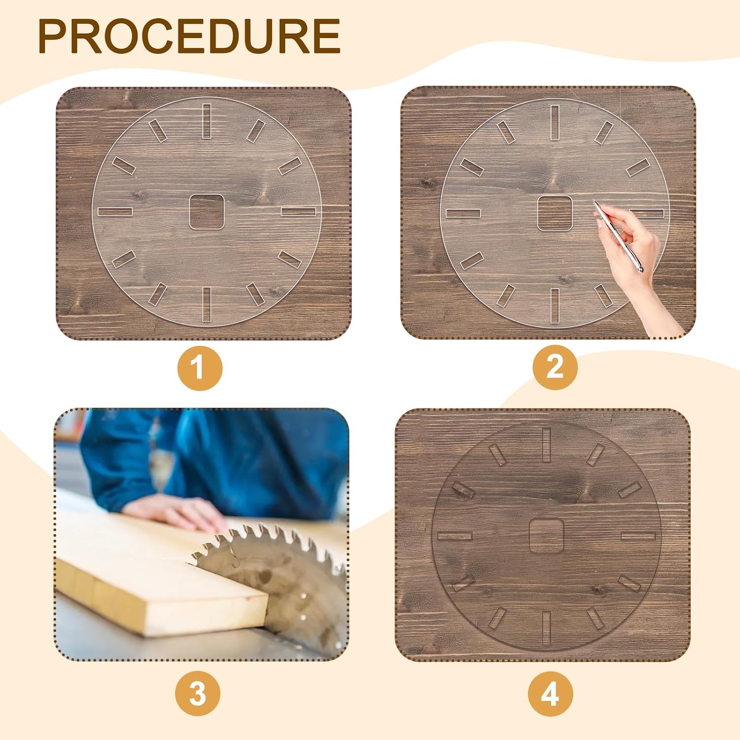 Clock Template, 12" Circle Clock Face with Clock Dials | Acrylic Router Templates for Woodworking, DIY Clock Board Inlay Template Guide Tools
