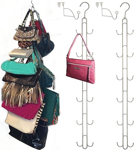 Almacenamiento de bolsas para colgar encima de la puerta duradero, sostiene 50 libras, gira 360 grados para facilitar el acceso para monederos,