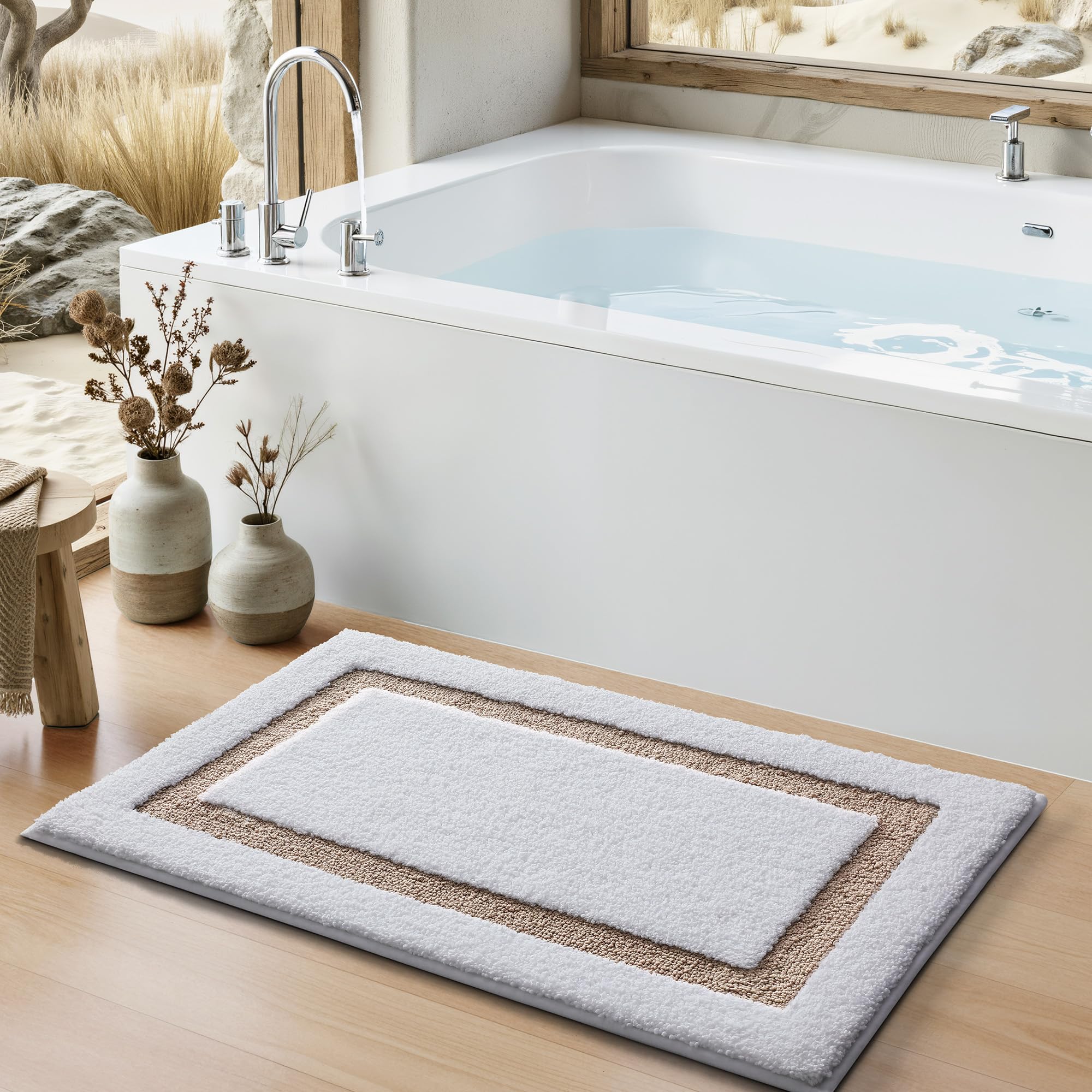 Color & Geometry Tappeto da bagno 61x92 cm, Assorbente acqua e Quick Dry Microfibra Tappeti da bagno, antiscivolo, Lavabile in lavatrice, Tappetino da bagno peluche per il bagno, Cachi