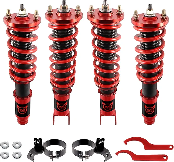 EVIL ENERGY Coilovers Compatible for Honda Civic (EJ/EK/EM/EN) 1996-2000, Height Adjustable Coilovers Suspension Kit Twin-Tube Lowering Kit for Comfortable Ride, Red
