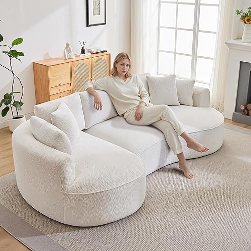 Sofás deshuesados de gran tamaño de 124 pulgadas para sala de estar, sofá curvo seccional con 7 almohadas, sofá deshuesado en forma de L con asiento